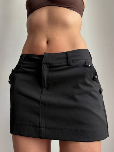 Black pleated low rise mini skirt (S)