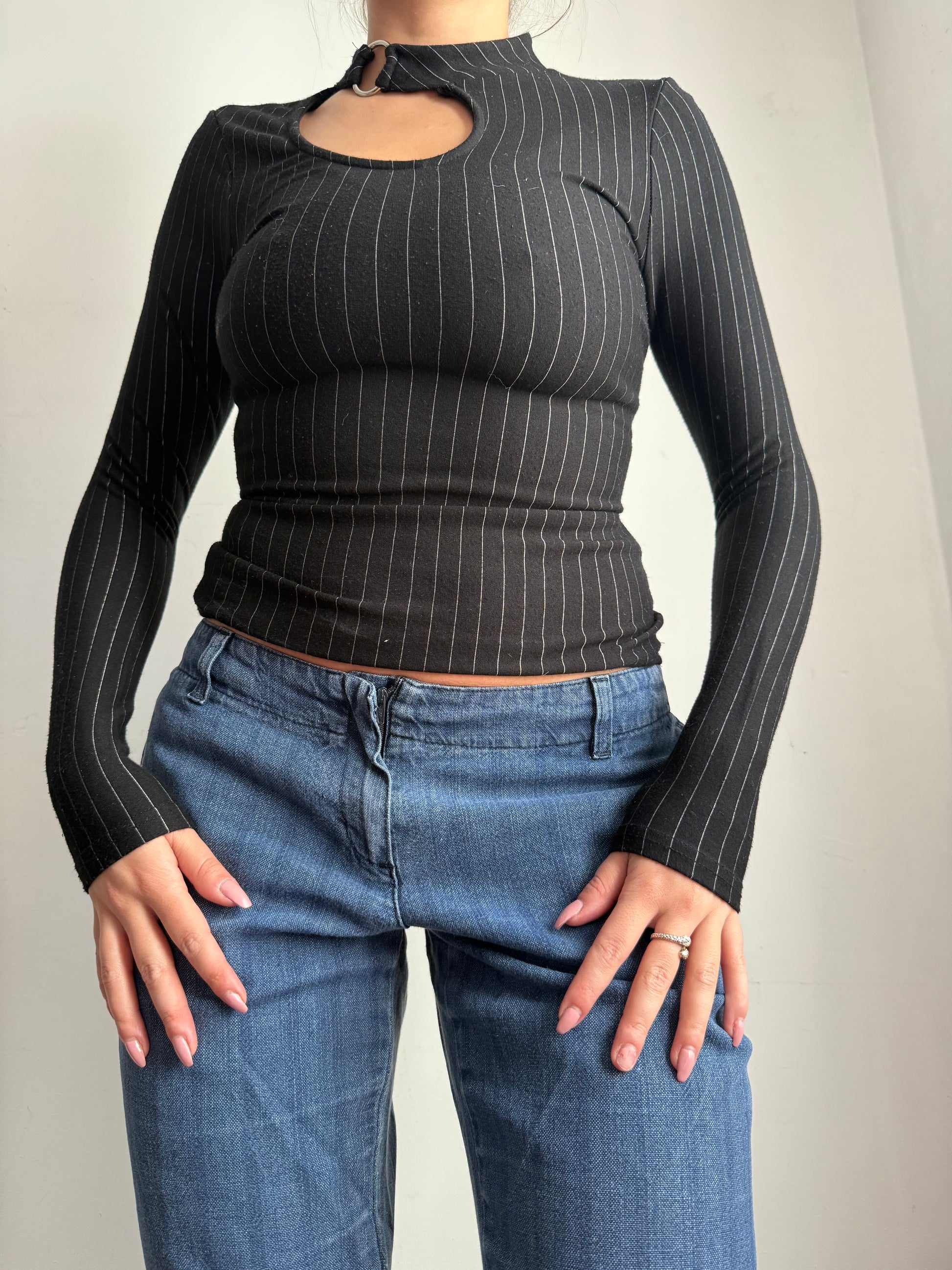 Black striped long sleeves top (XS)