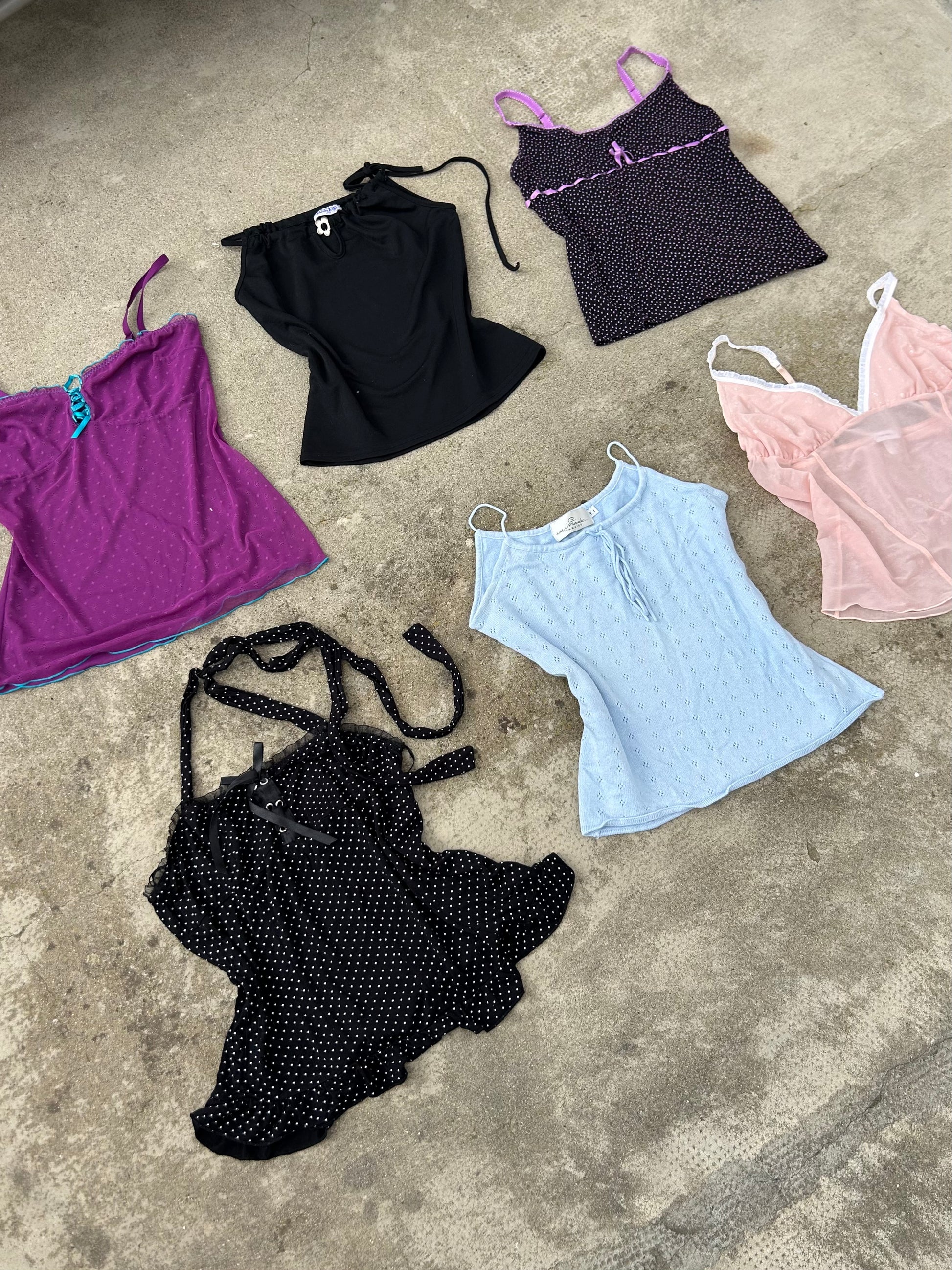 Purple mesh lace up babydoll cami top (L)