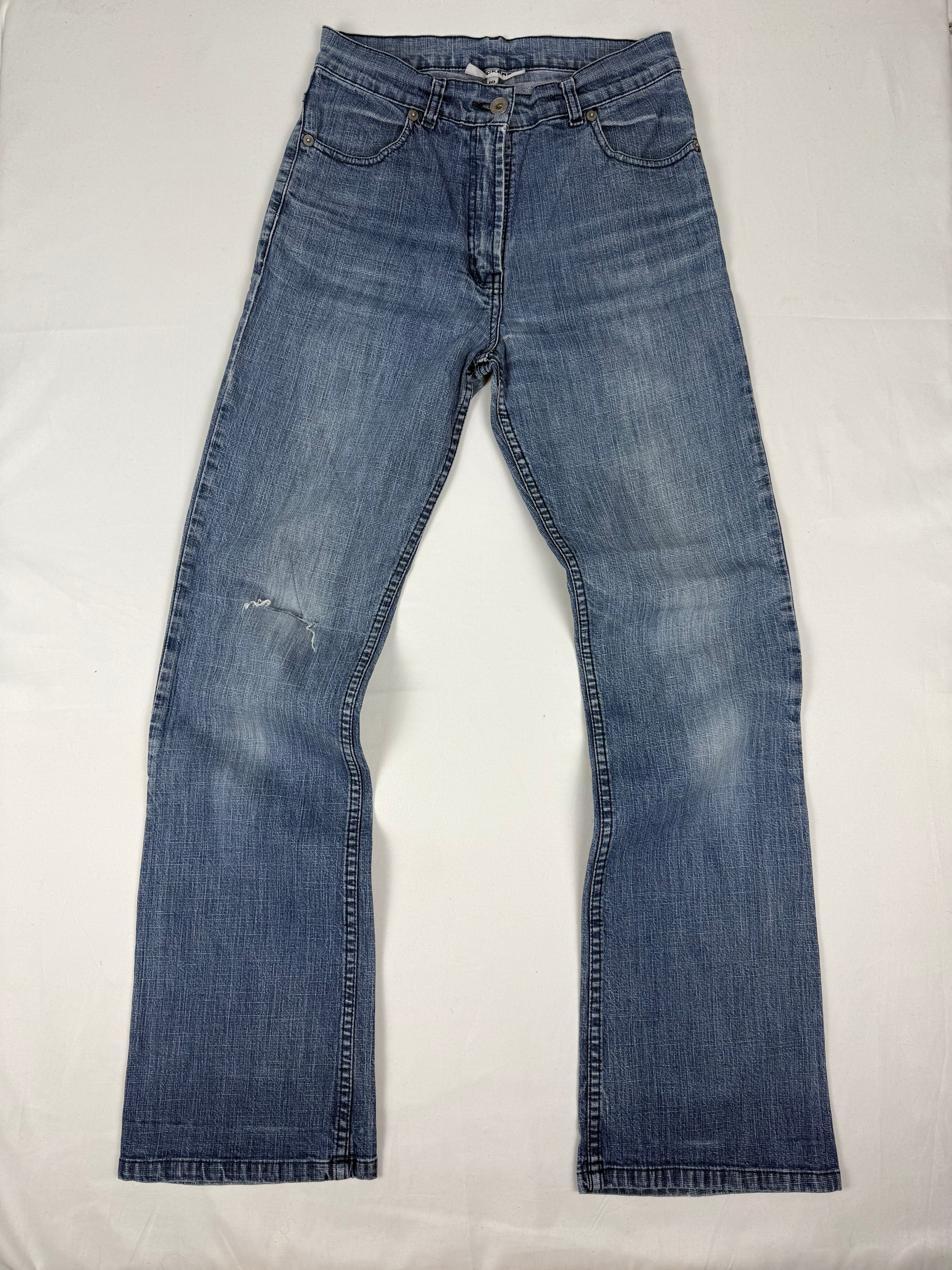 Blue denim cotton mid rise bootcut pants (XS)