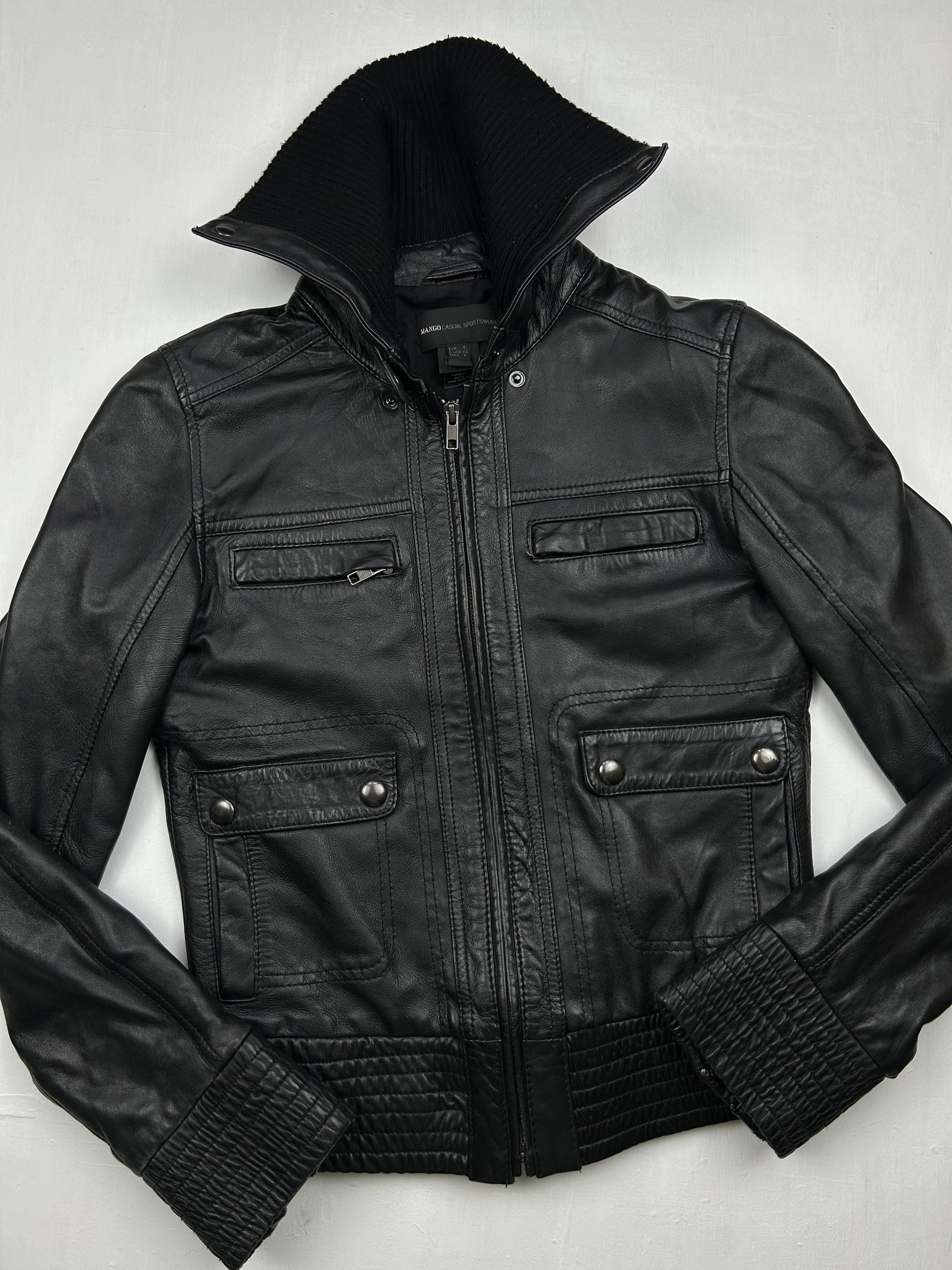 100% real leather black biker jacket (S/M)