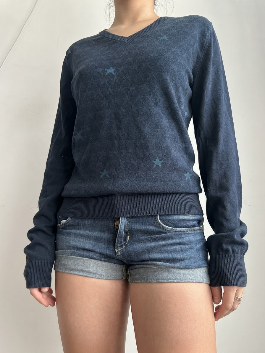 Navy stars print V neck jumper (XL)