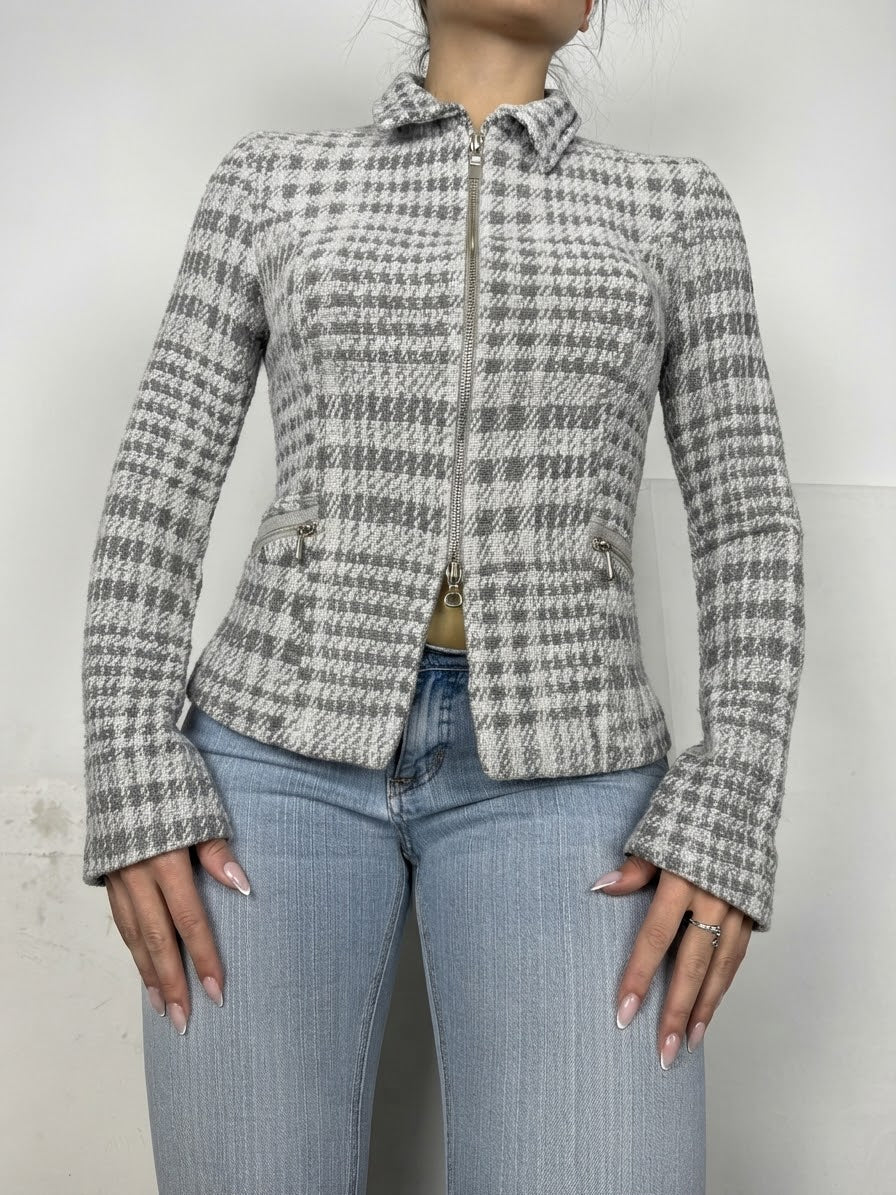 Grey check print blazer jacket (S)