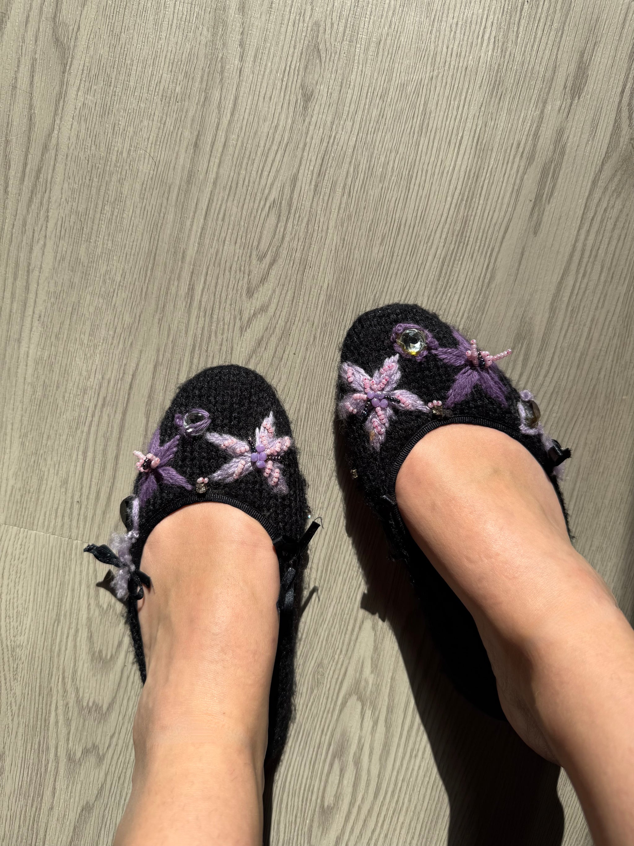 Black crochet embroidered ballet flats (35/36)