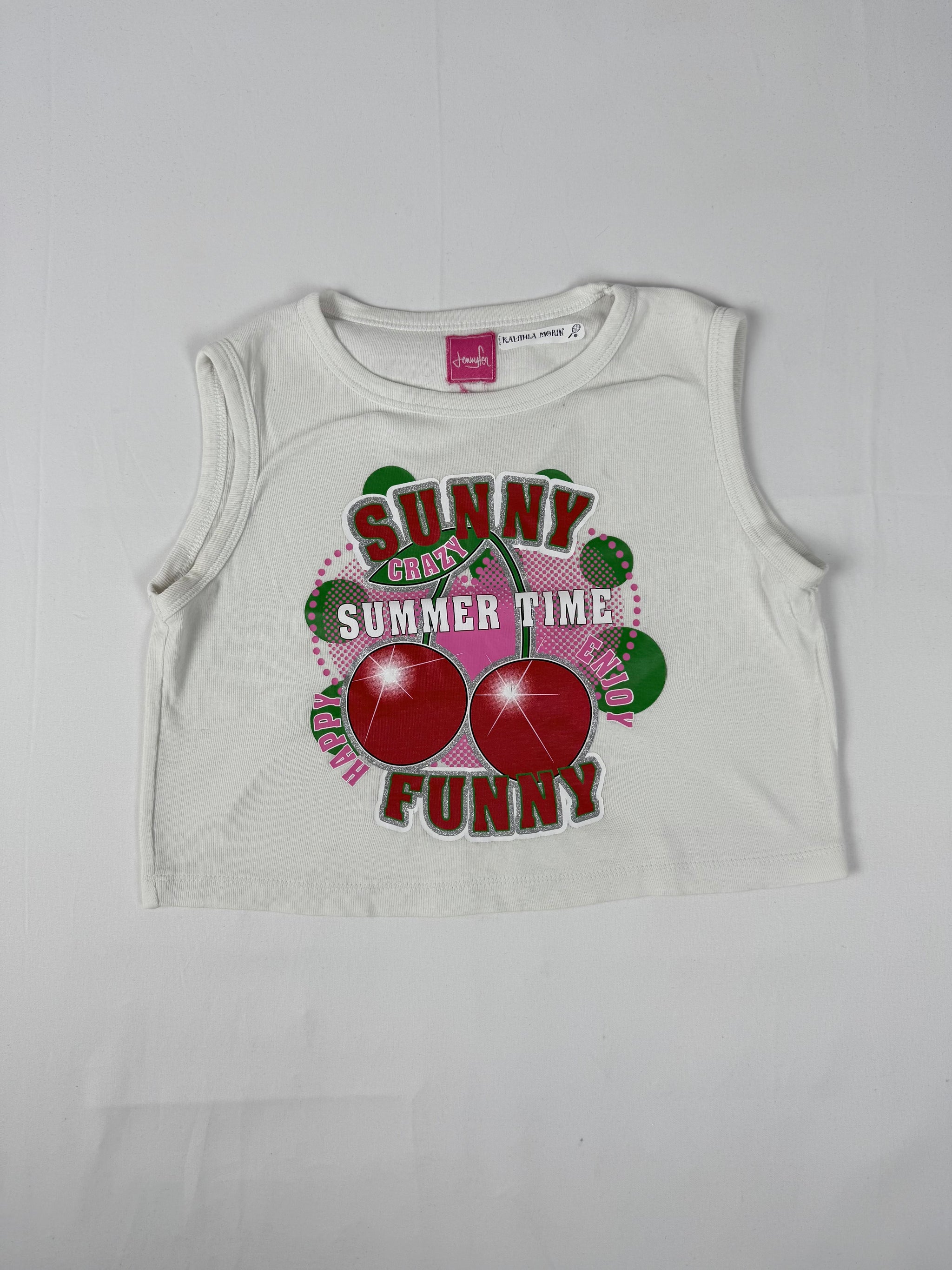 White cherry graphic cotton top (XS)