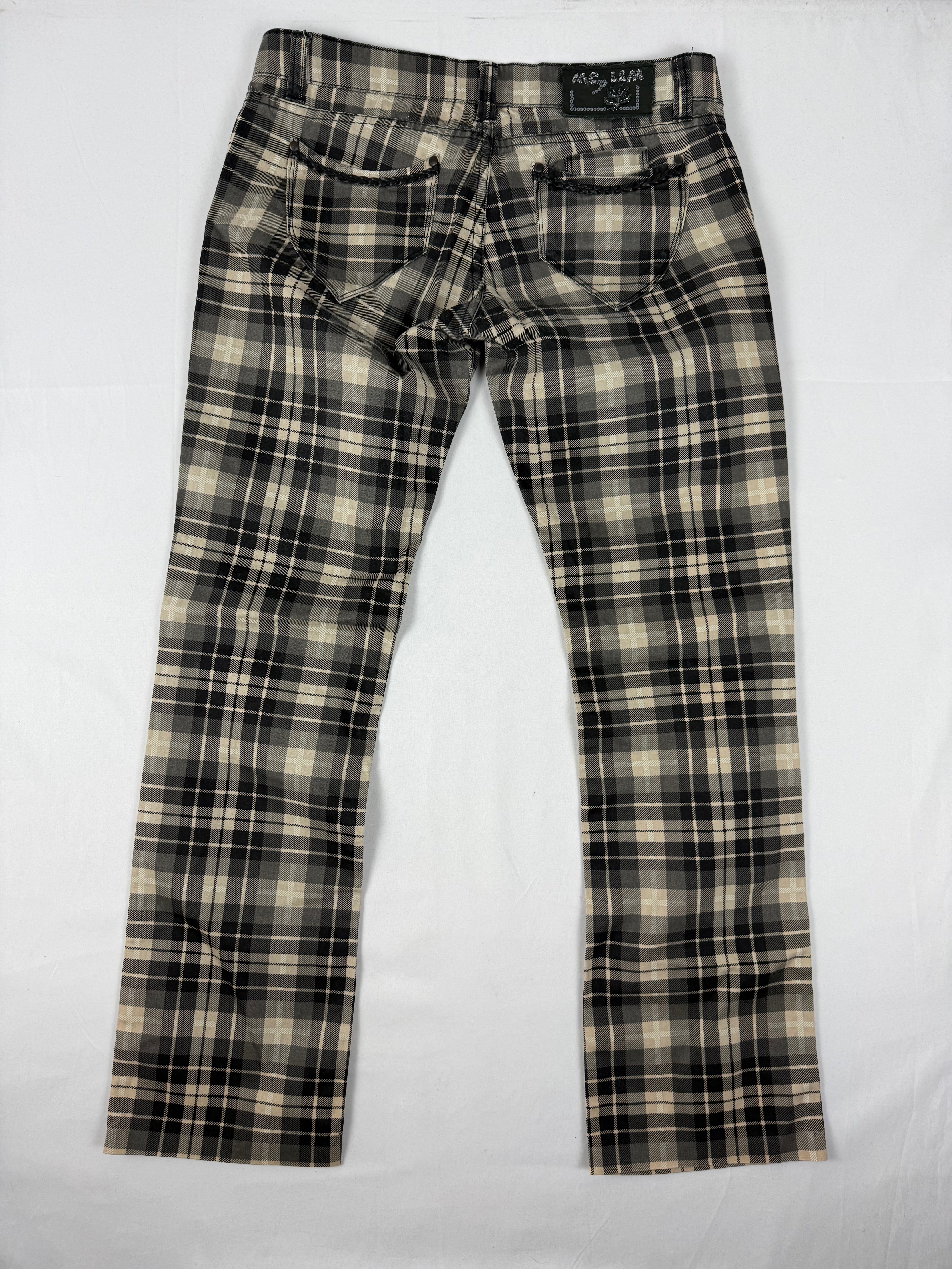 Black check print low waist straight legs denim pants (L)