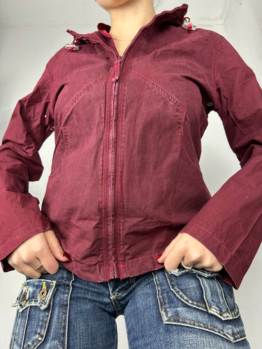 Burgundy zip up  biker jacket (S/M)