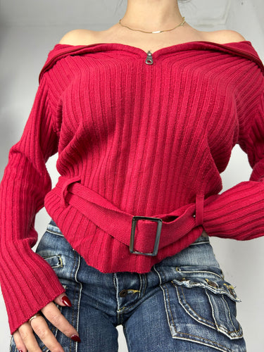 Red turtleneck belt  jumper (S/M)