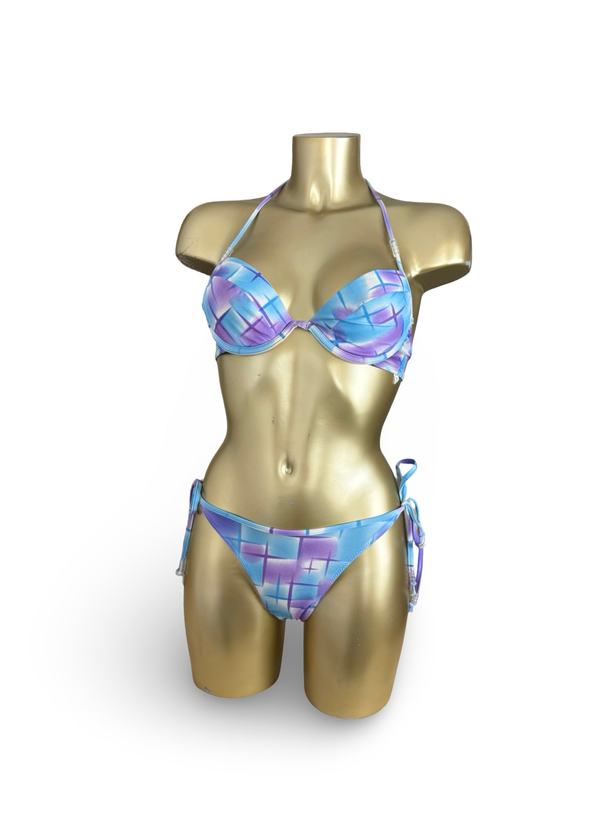 Blue graphic low rise bikini + pareo set (S/M)
