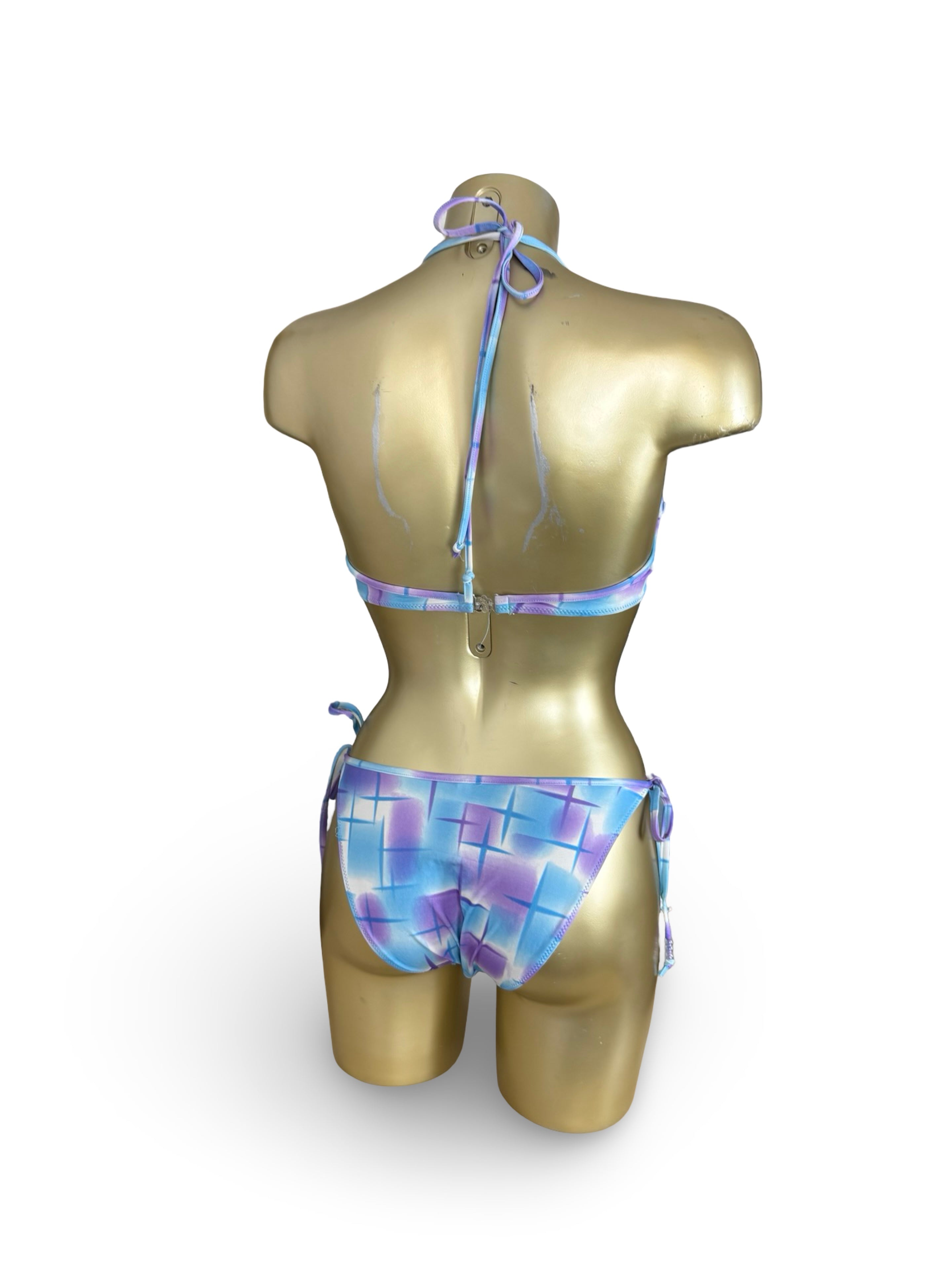 Blue graphic low rise bikini + pareo set (S/M)
