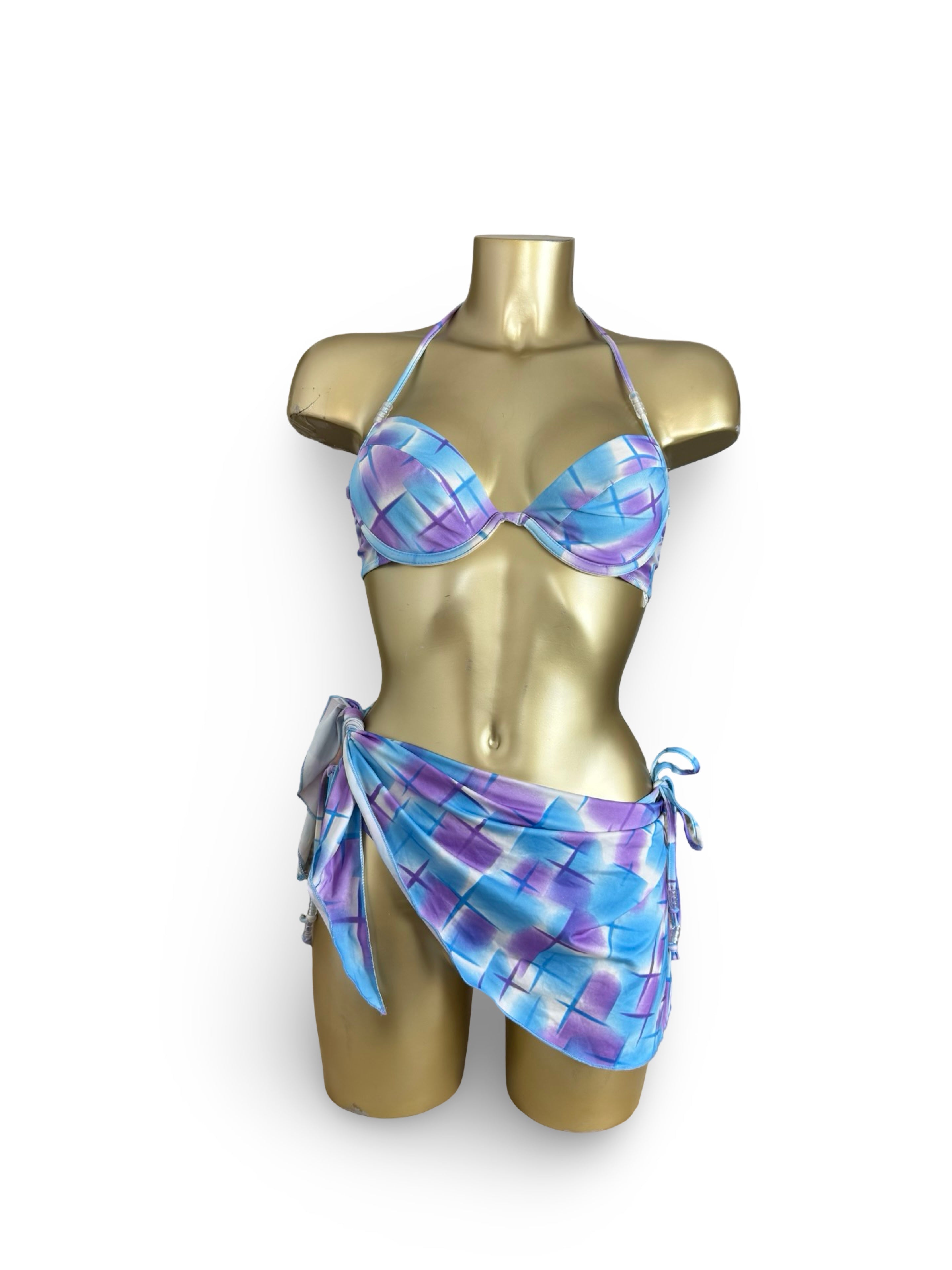 Blue graphic low rise bikini + pareo set (S/M)