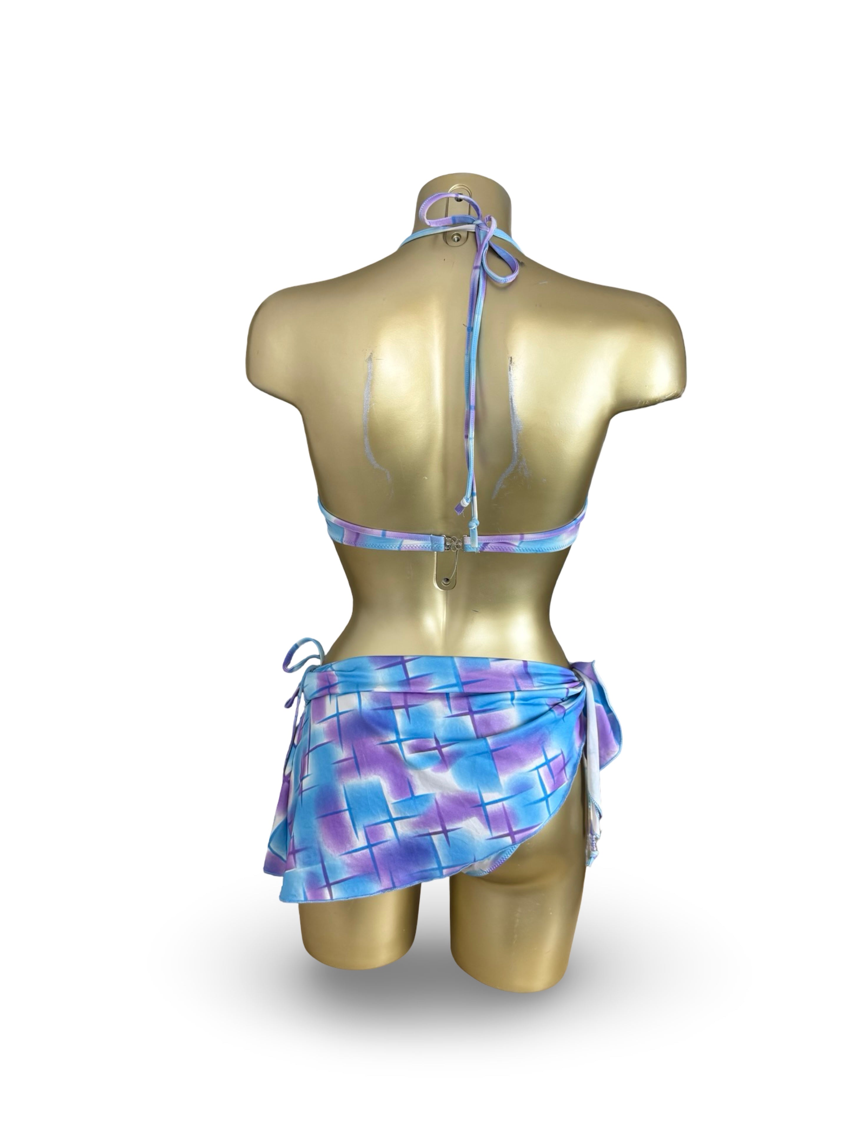 Blue graphic low rise bikini + pareo set (S/M)