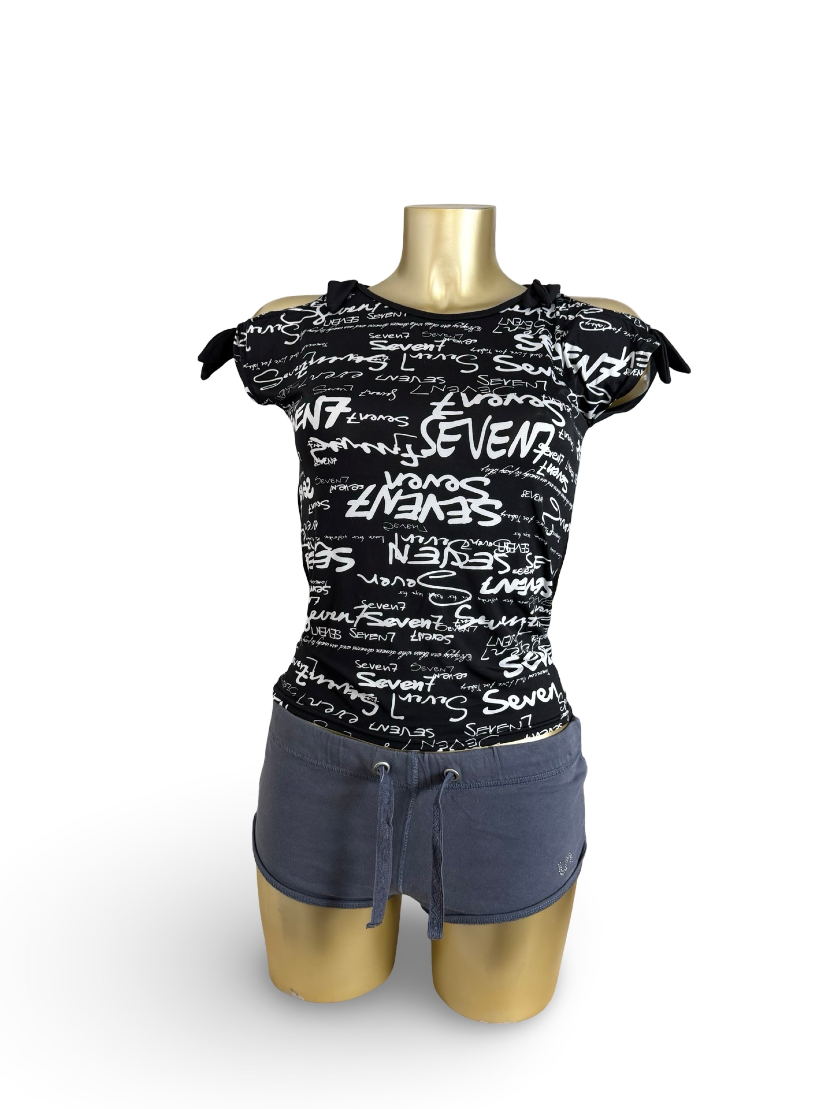 Black graphic tight fit top (S)