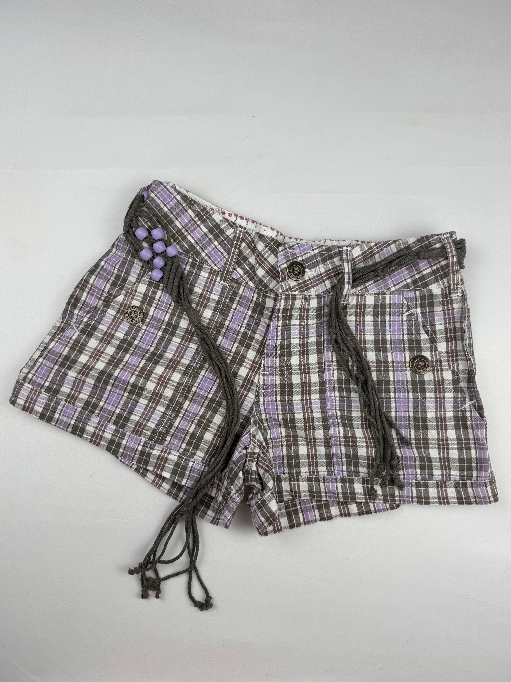 Lilac check print mini short + belt (XS)