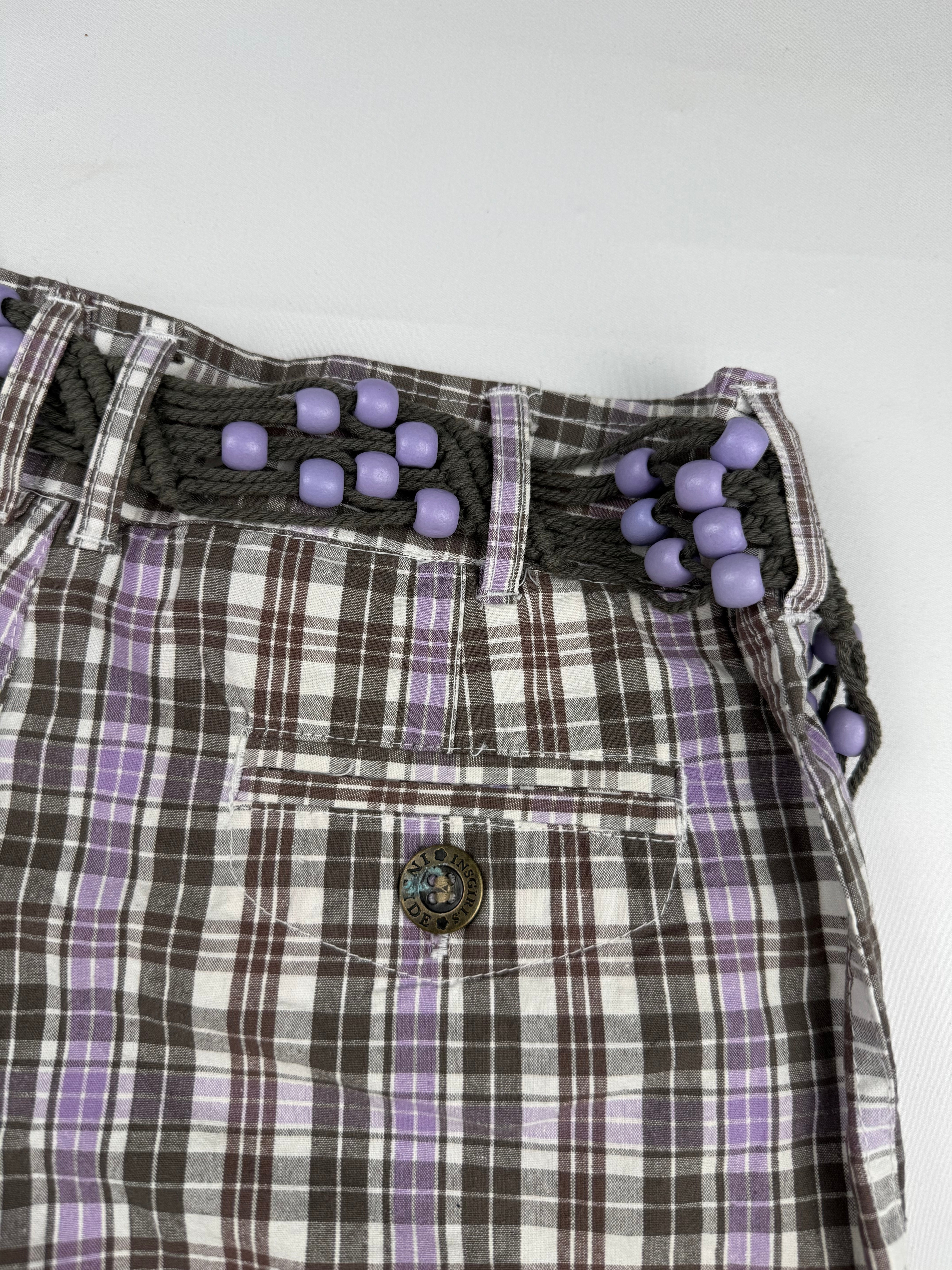 Lilac check print mini short + belt (XS)