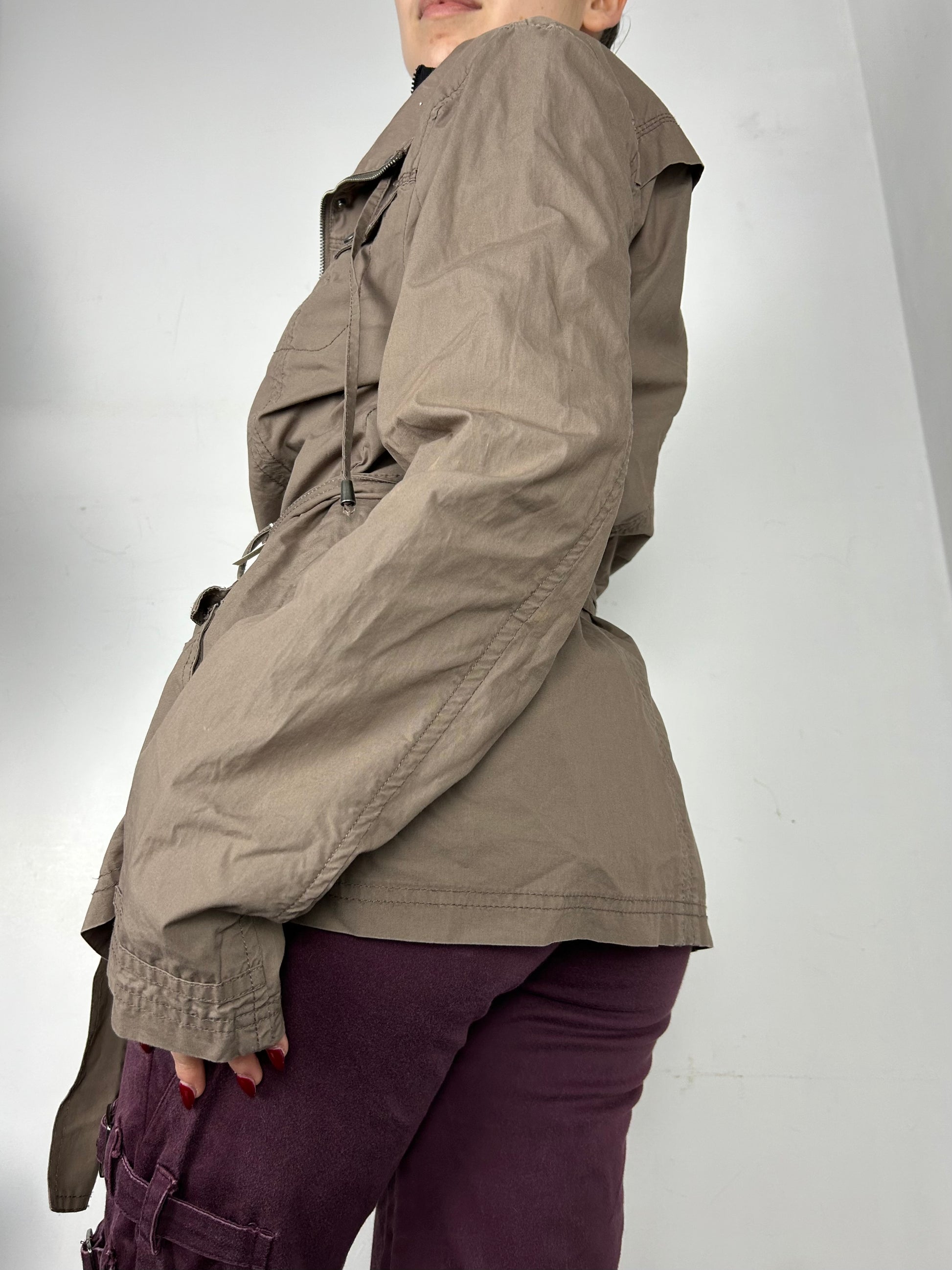 Brown cotton zip up trench jacket (L)