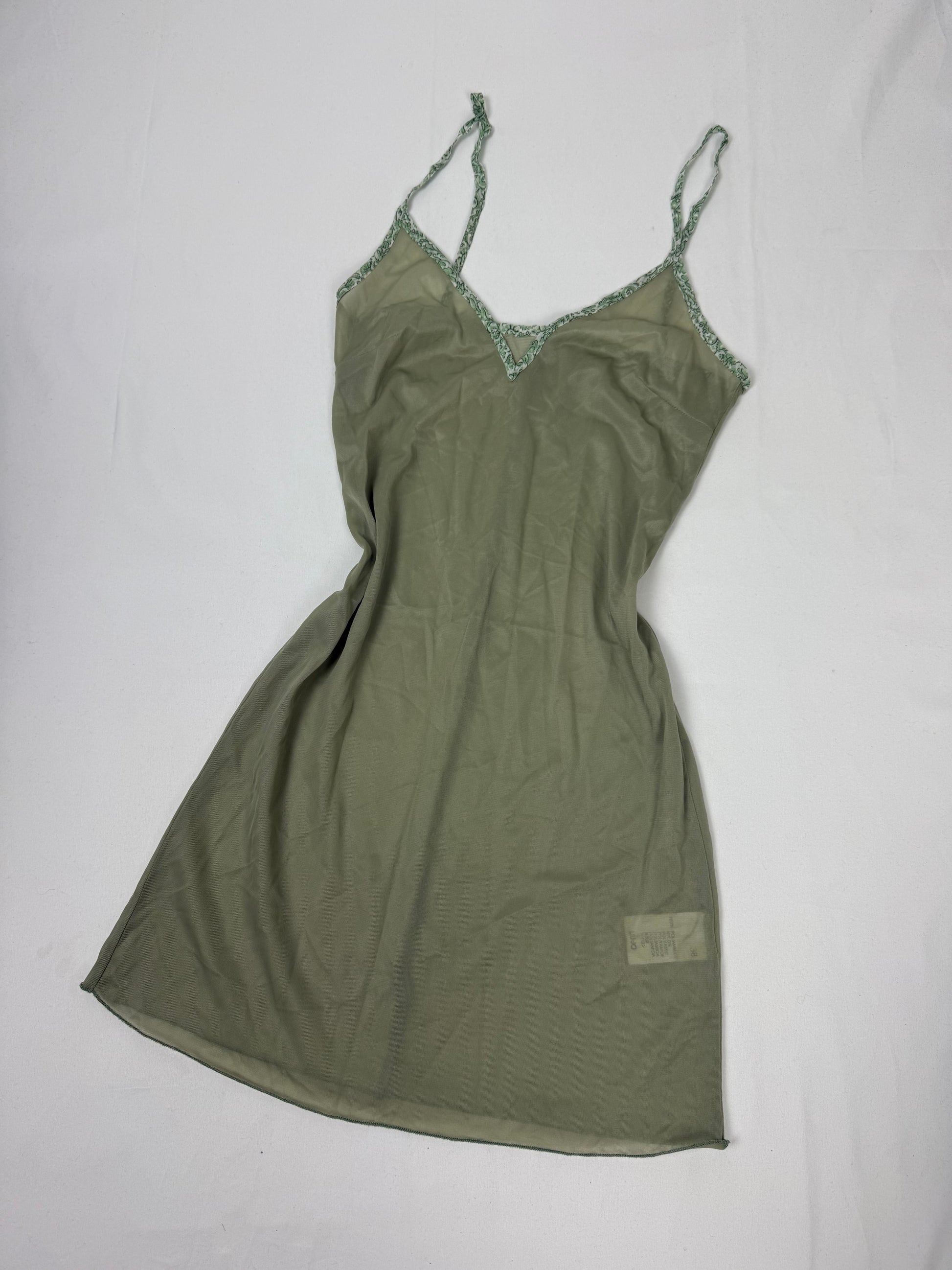 Khaki see trough babydoll mini dress (XS)