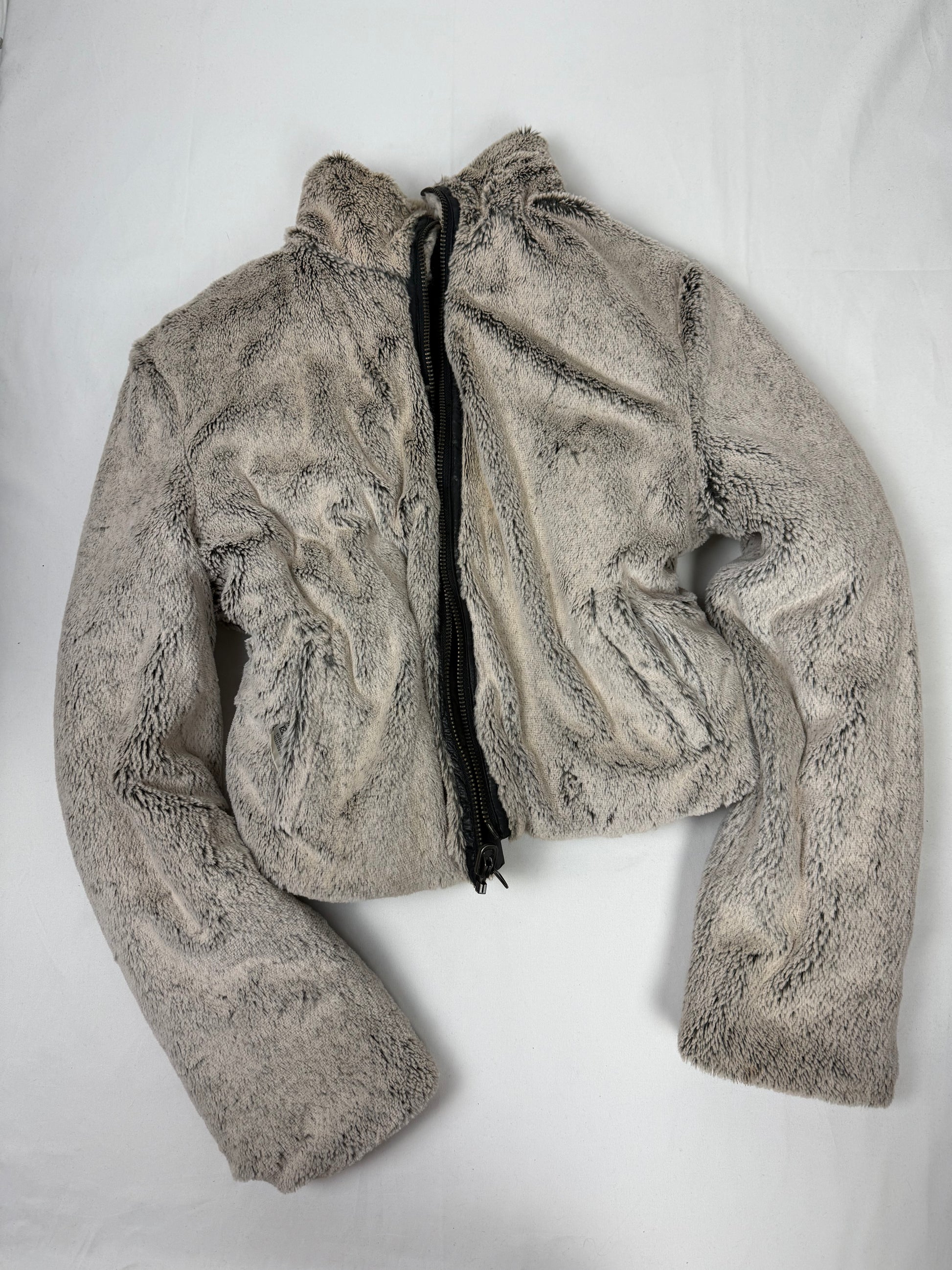 Black 2 in 1 reversible faux fur puffer jacket (S/M)