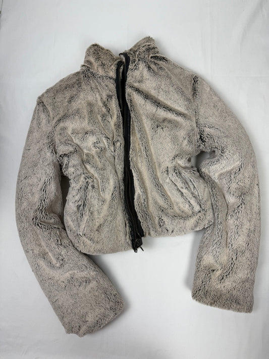 Black 2 in 1 reversible faux fur puffer jacket (S/M)