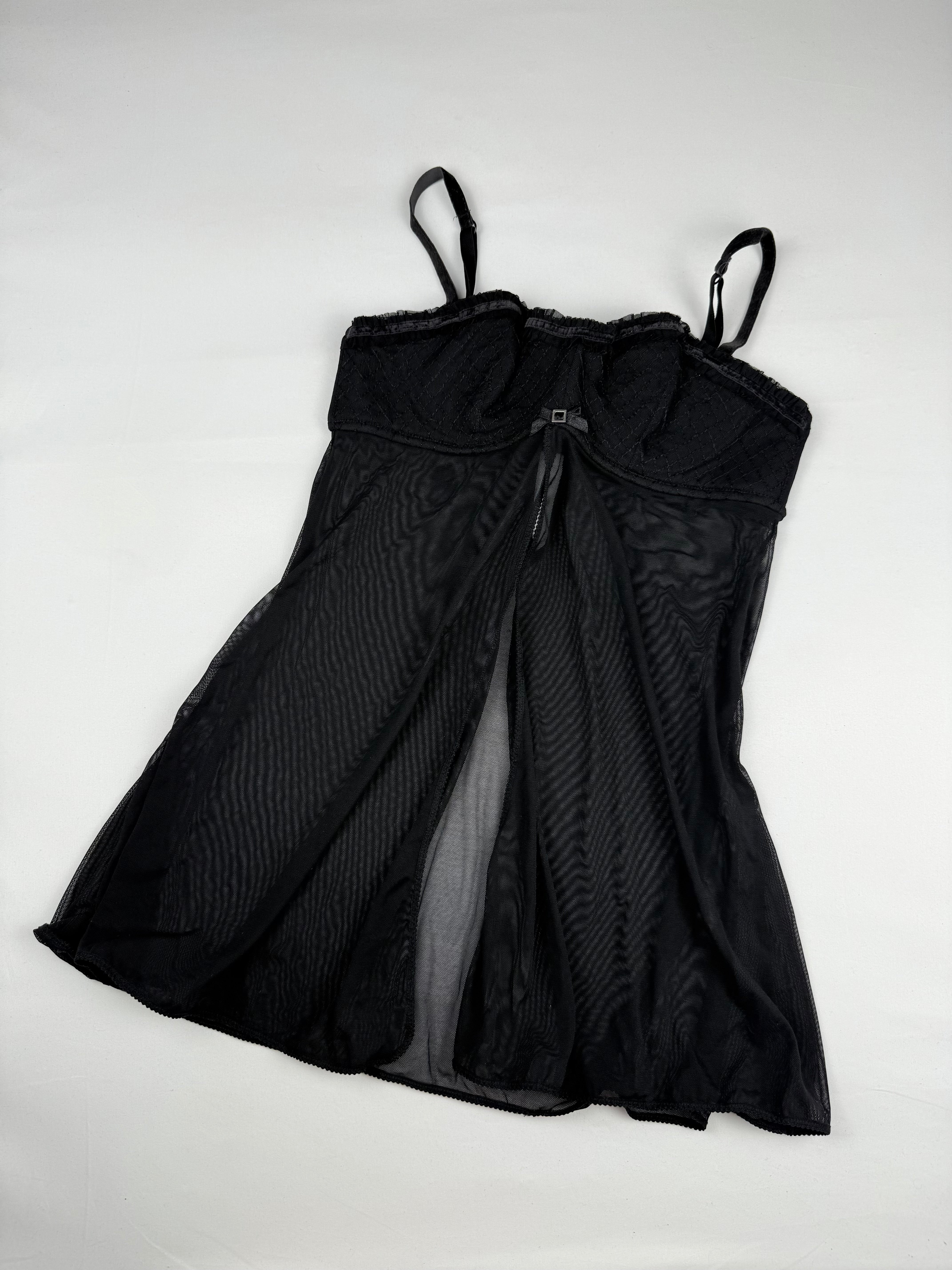 Black babydoll mesh open front top (S)