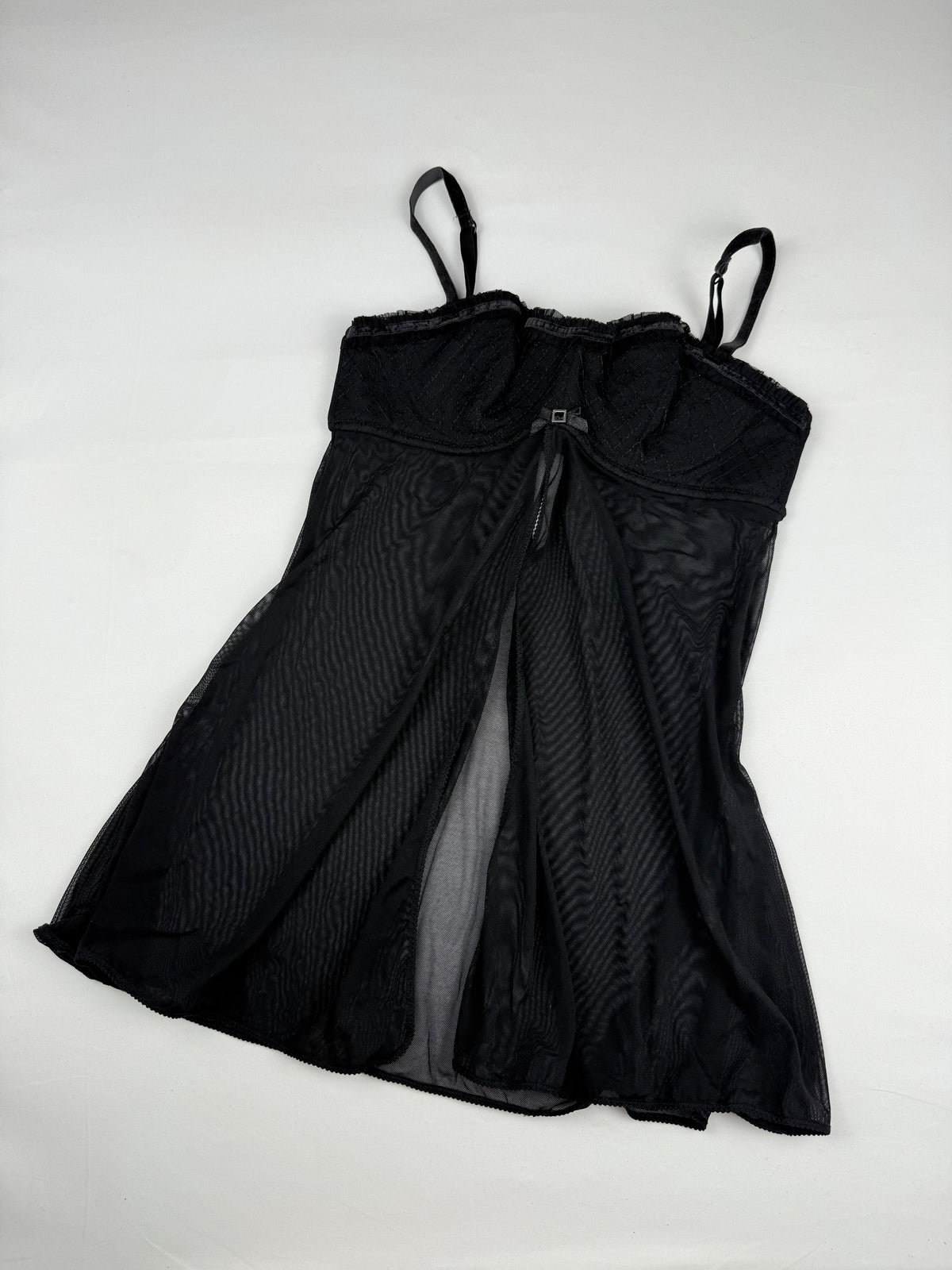 Black babydoll mesh open front top (S)