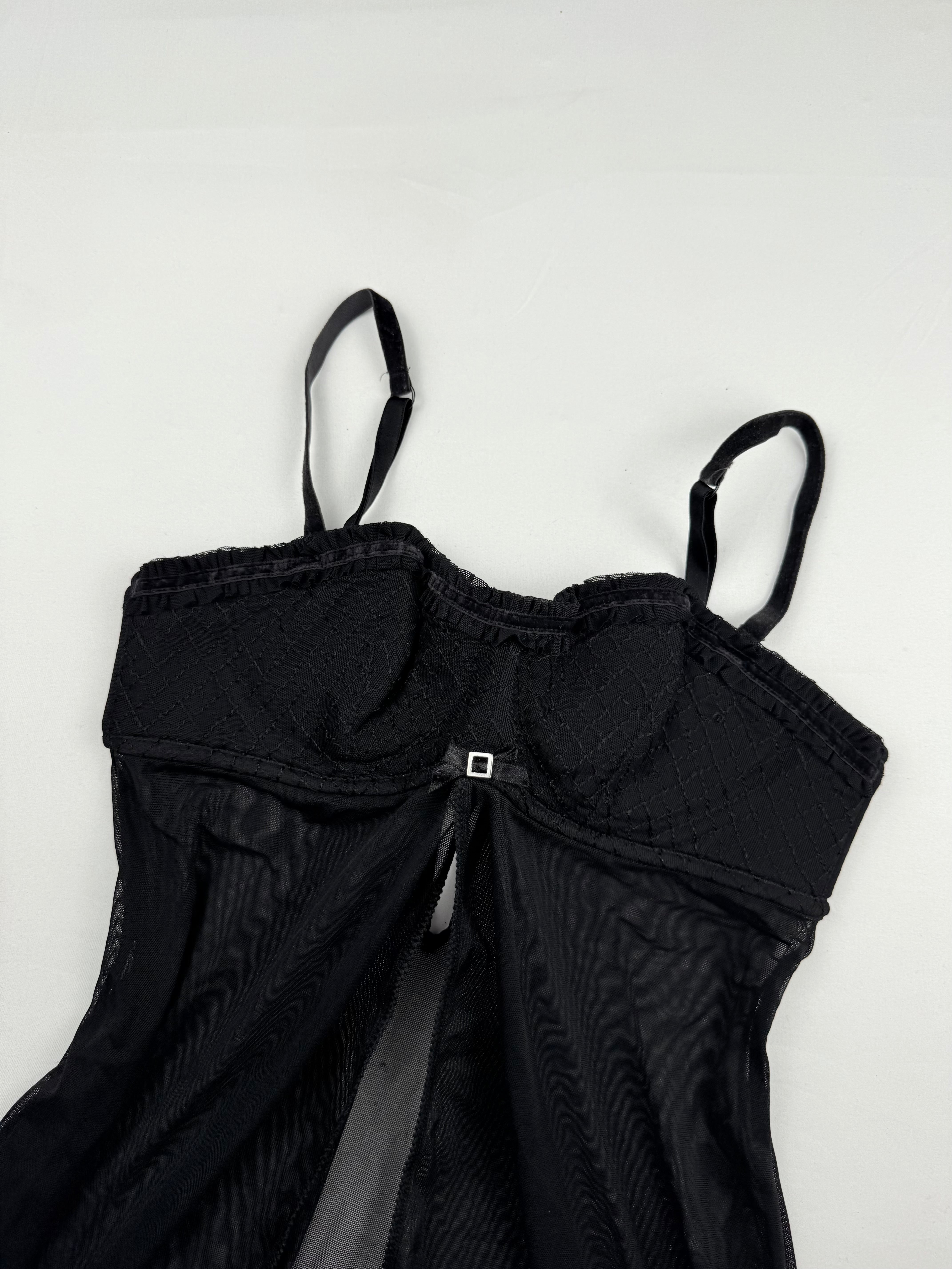 Black babydoll mesh open front top (S)