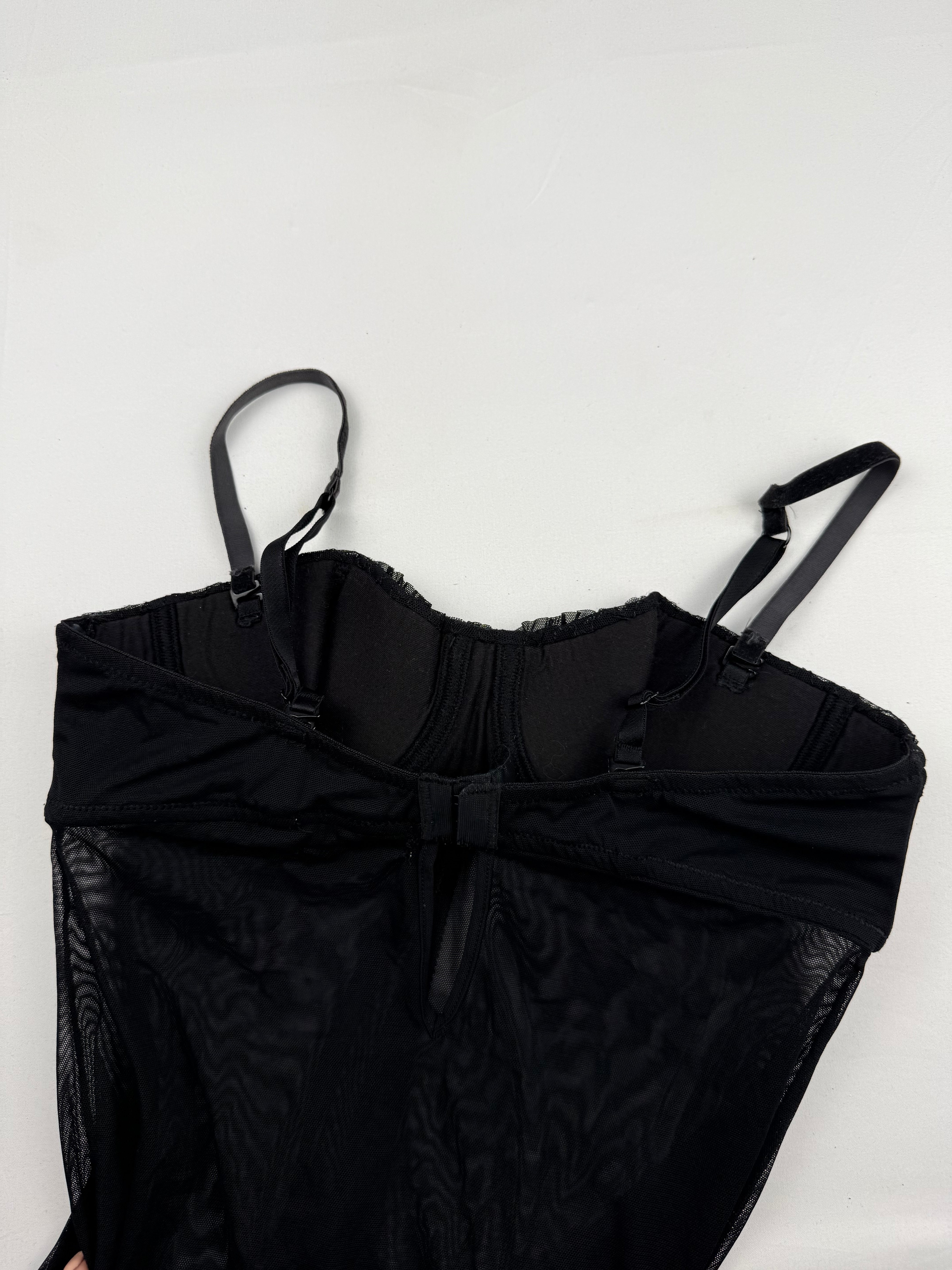 Black babydoll mesh open front top (S)