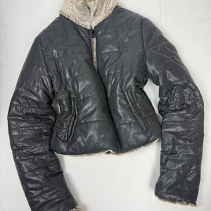 Black 2 in 1 reversible faux fur puffer jacket (S/M)