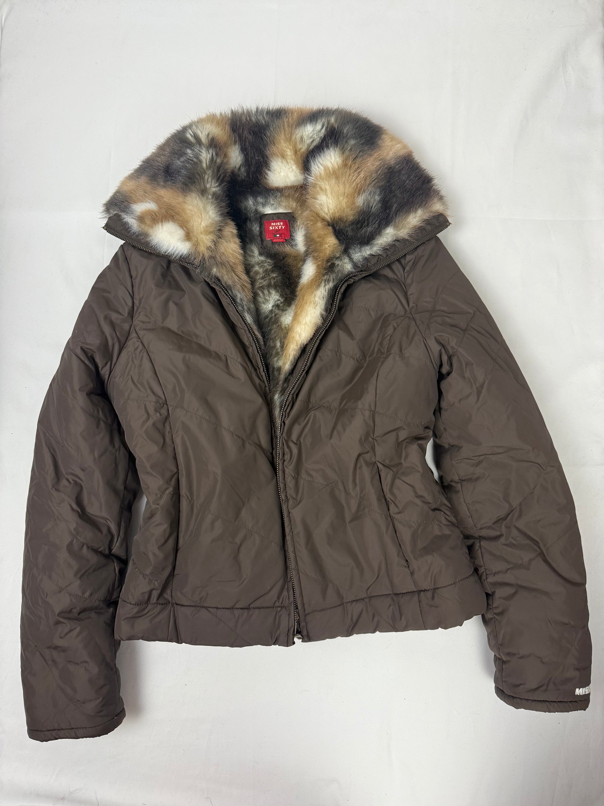 Brown inside faux fur winter puffer jacket (M)