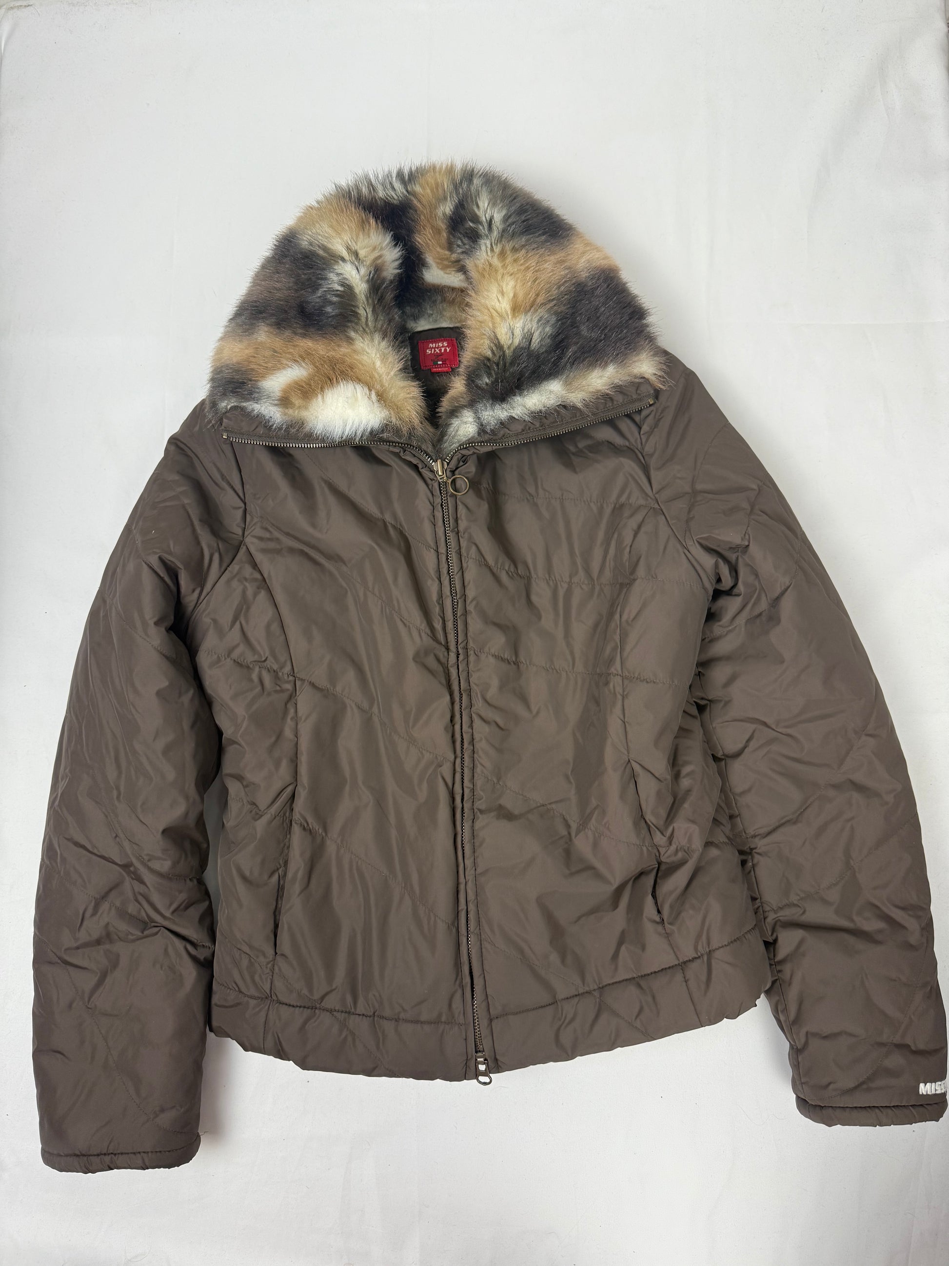 Brown inside faux fur winter puffer jacket (M)