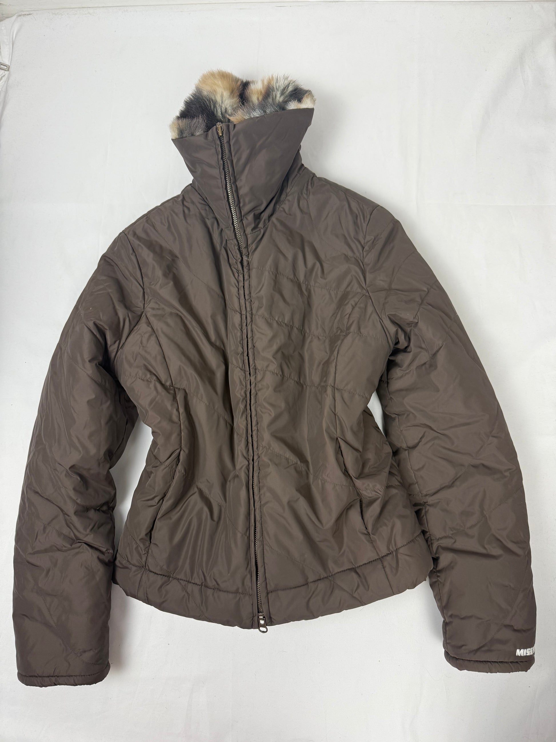 Brown inside faux fur winter puffer jacket (M)