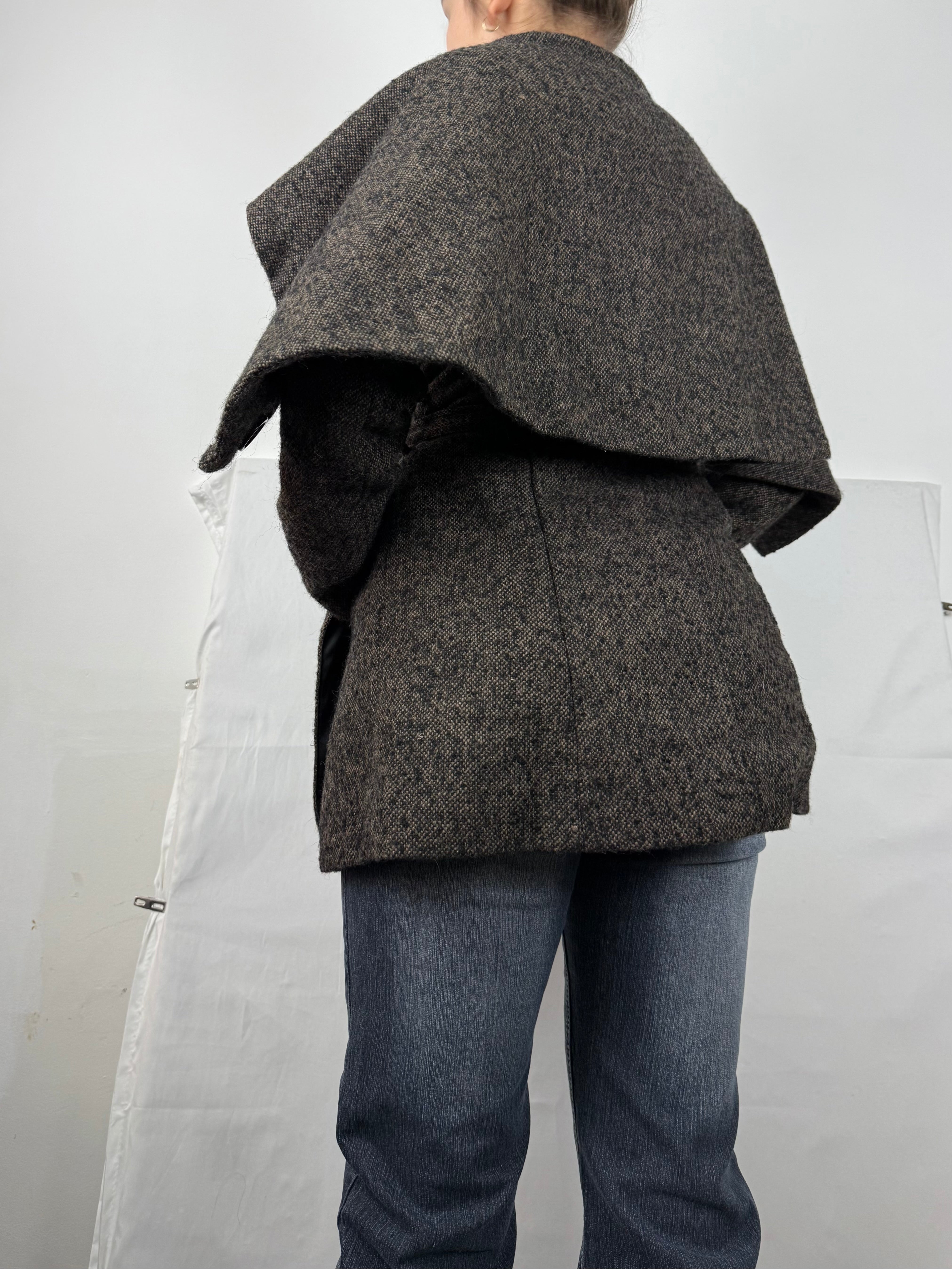 Beige oversized neck wool trench coat (S)
