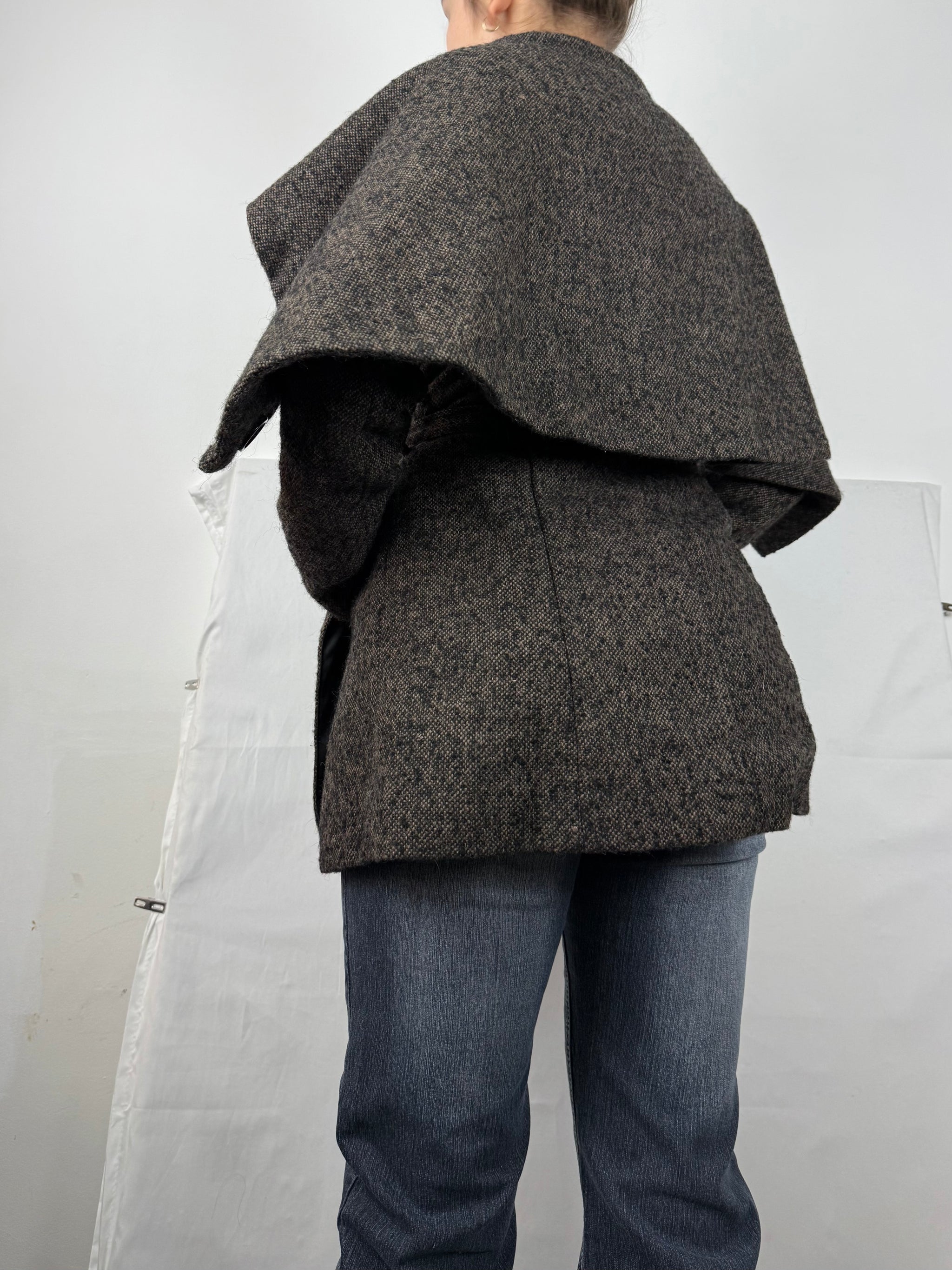 Beige oversized neck wool trench coat (S)