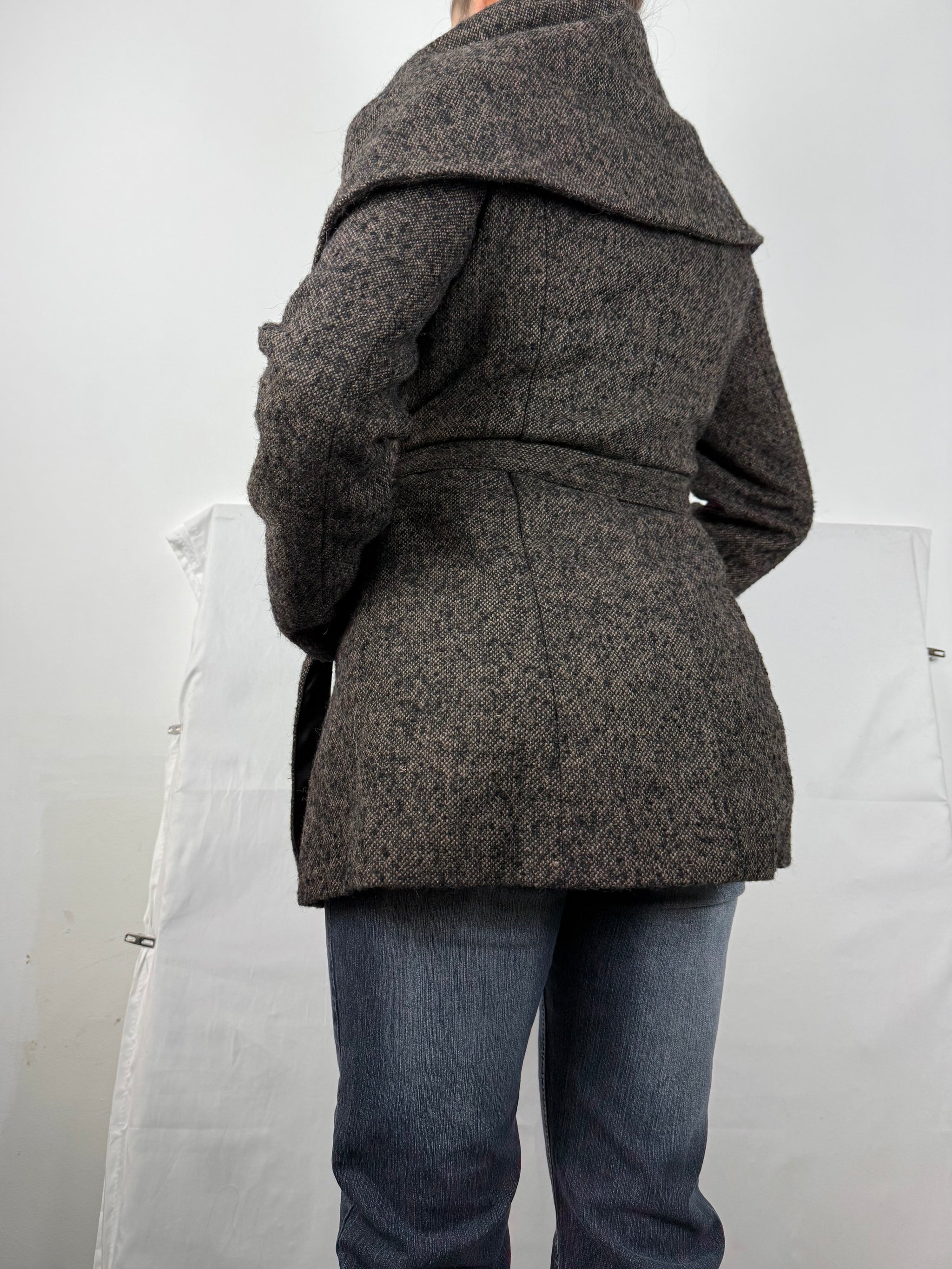 Beige oversized neck wool trench coat (S)