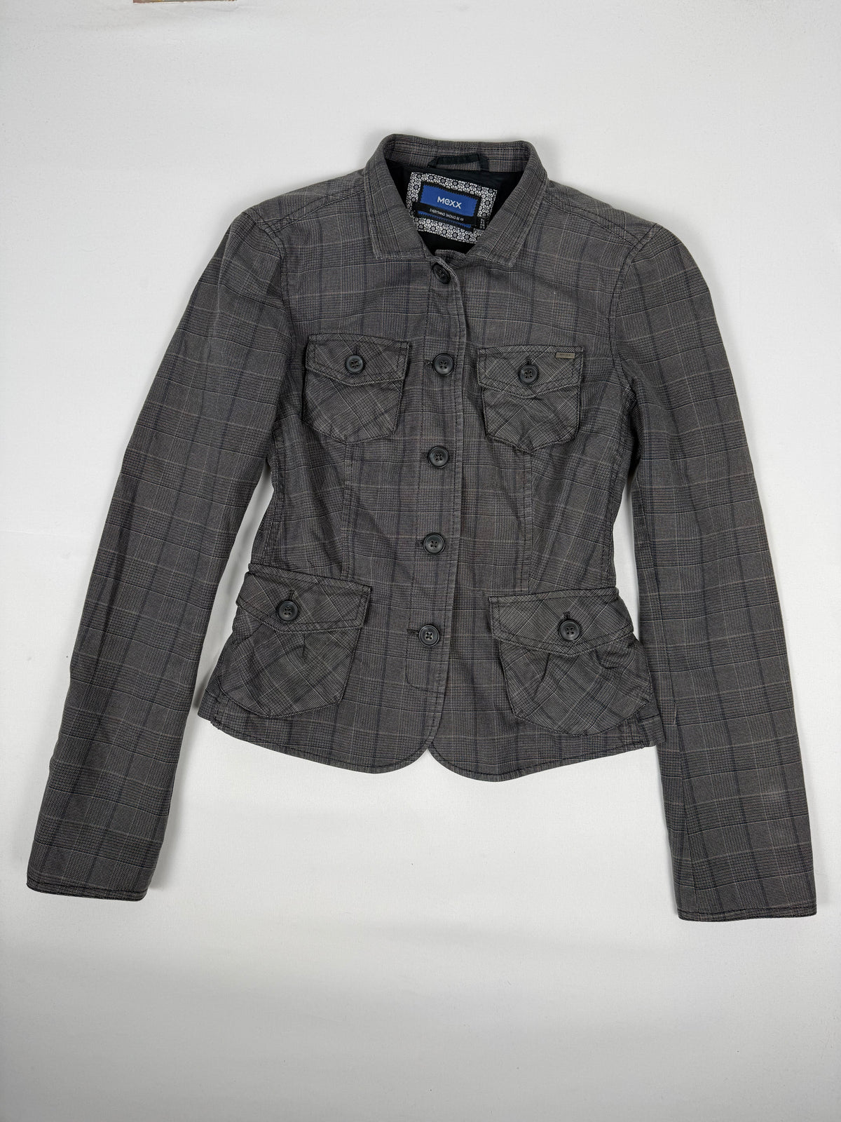 Grey check print blazer jacket (S)