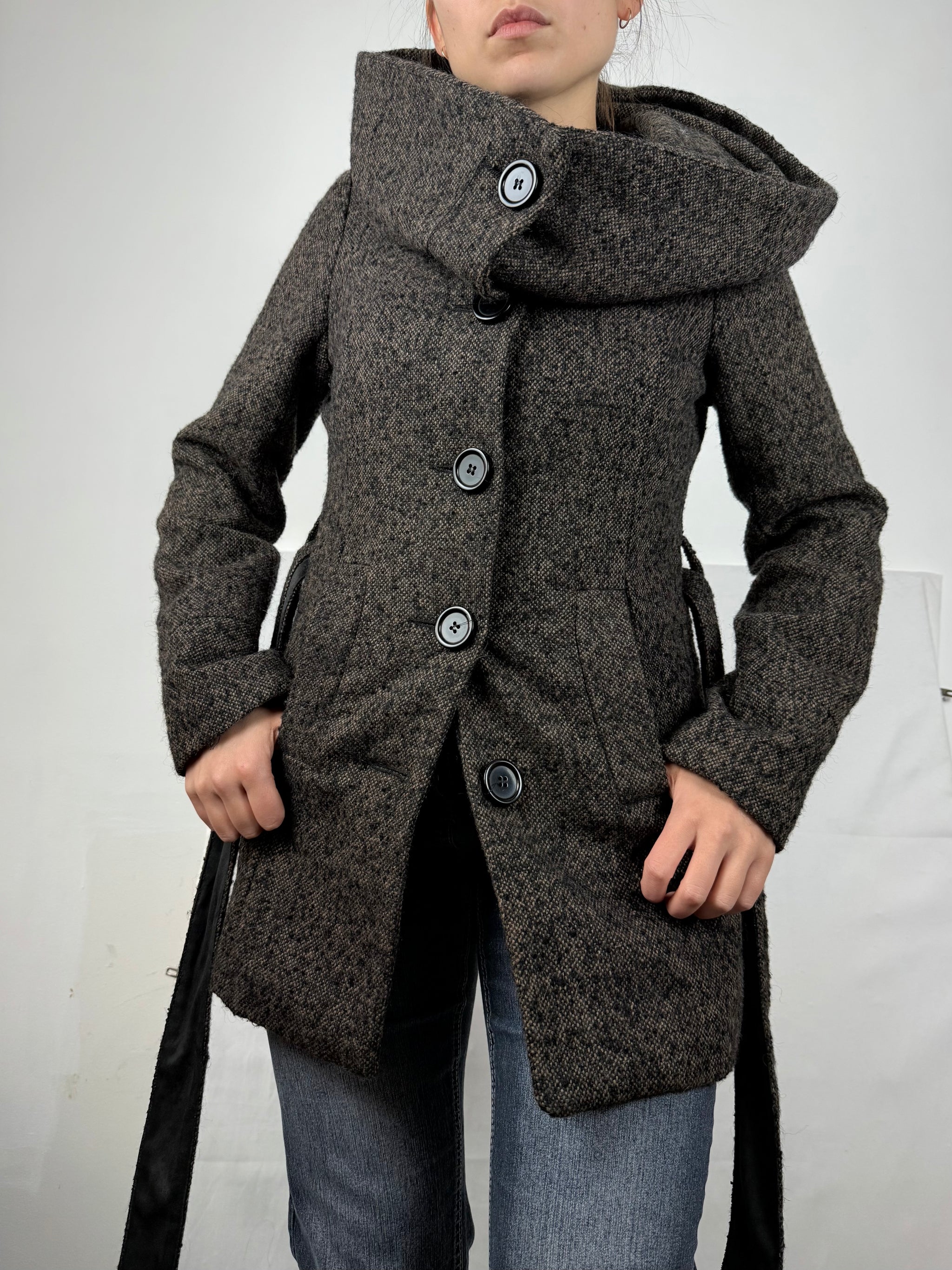 Beige oversized neck wool trench coat (S)