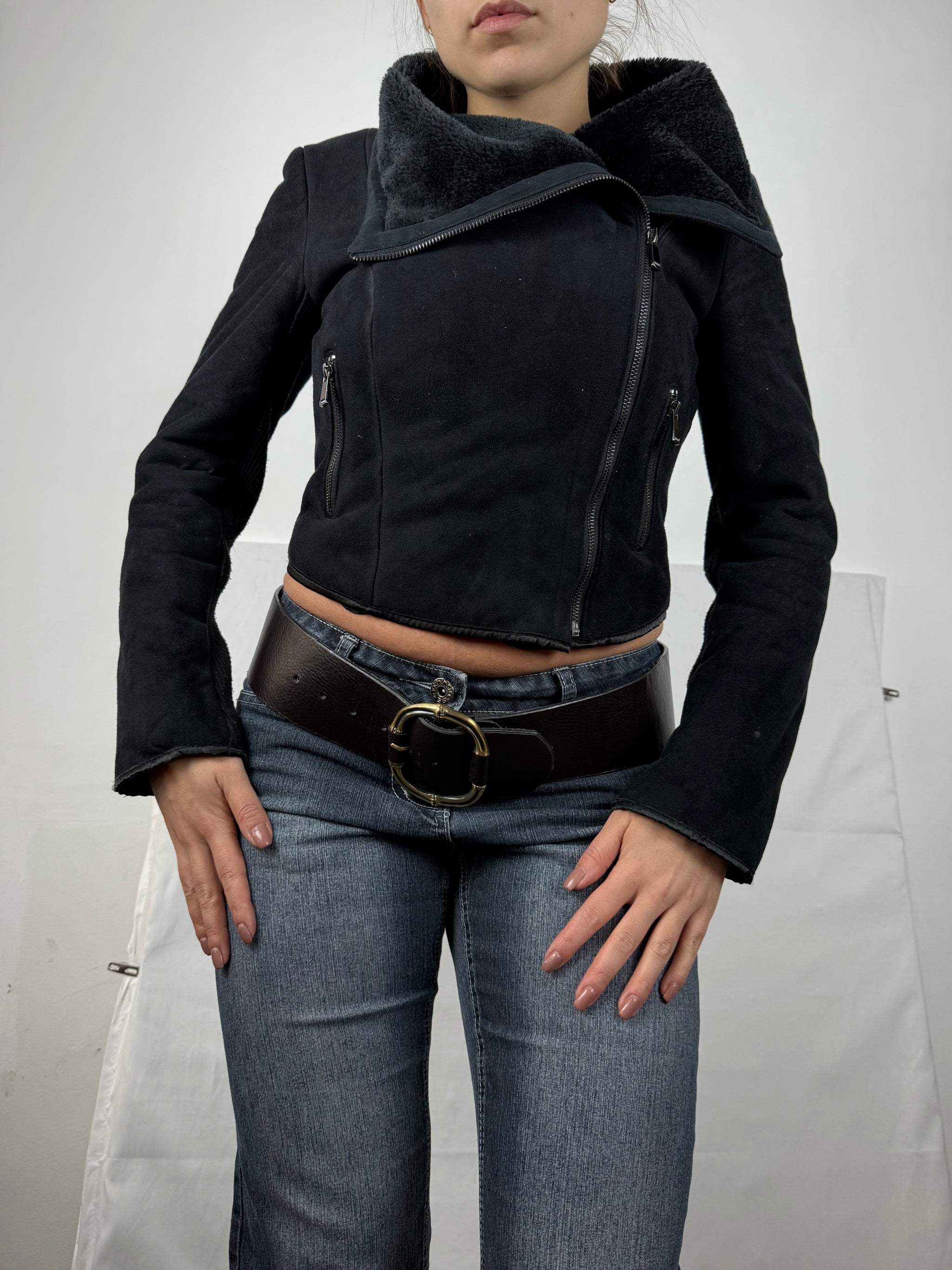 Black suede inside faux fur jacket (S)