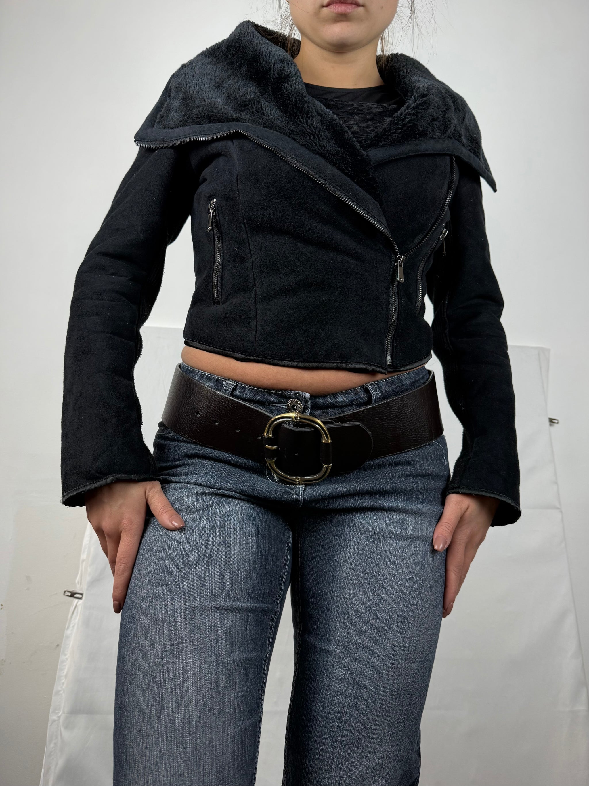 Black suede inside faux fur jacket (S)