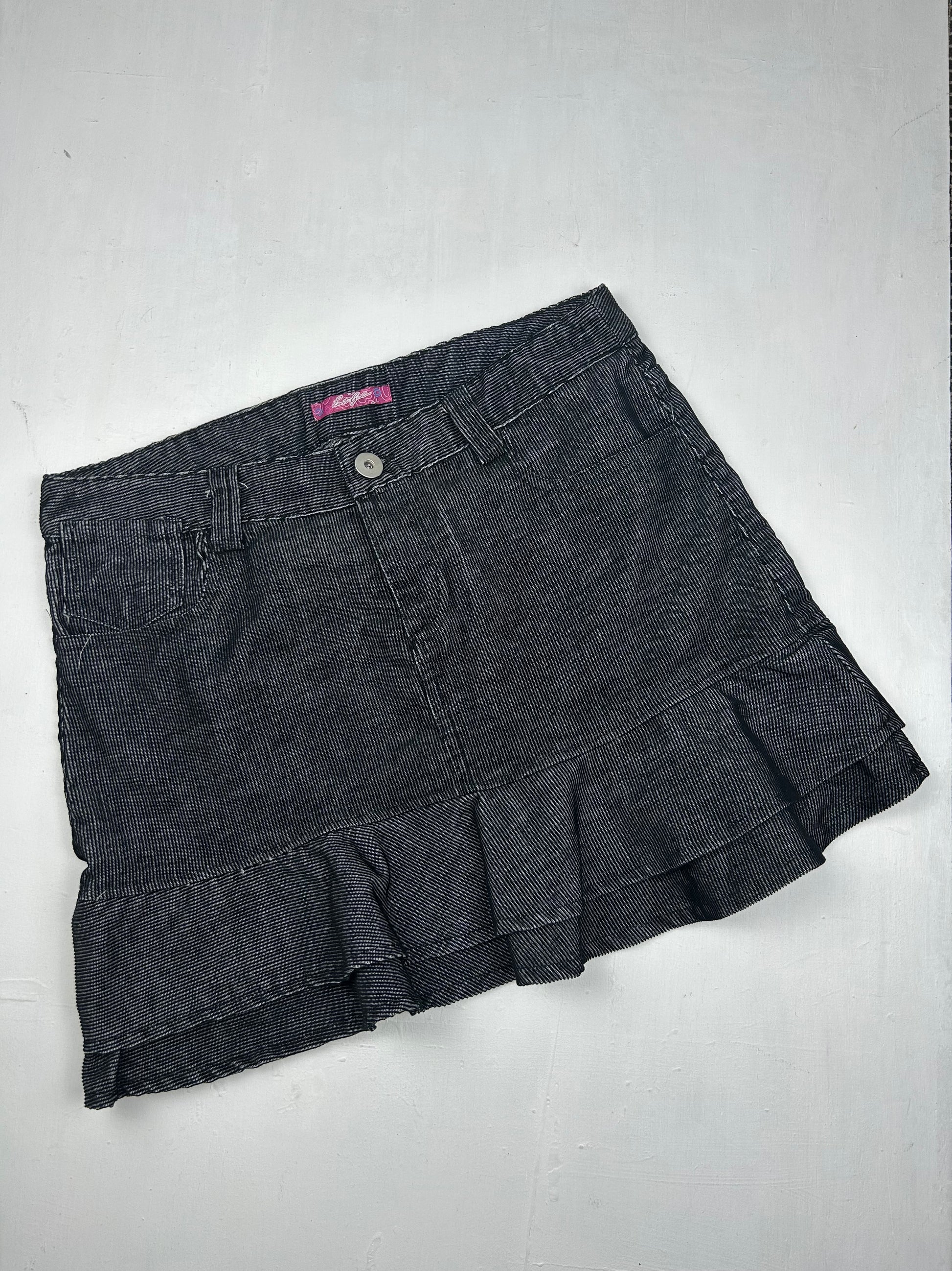 Grey ribbed denim pleated mini skirt (M/L)