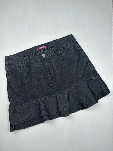 Grey ribbed denim pleated mini skirt (M/L)