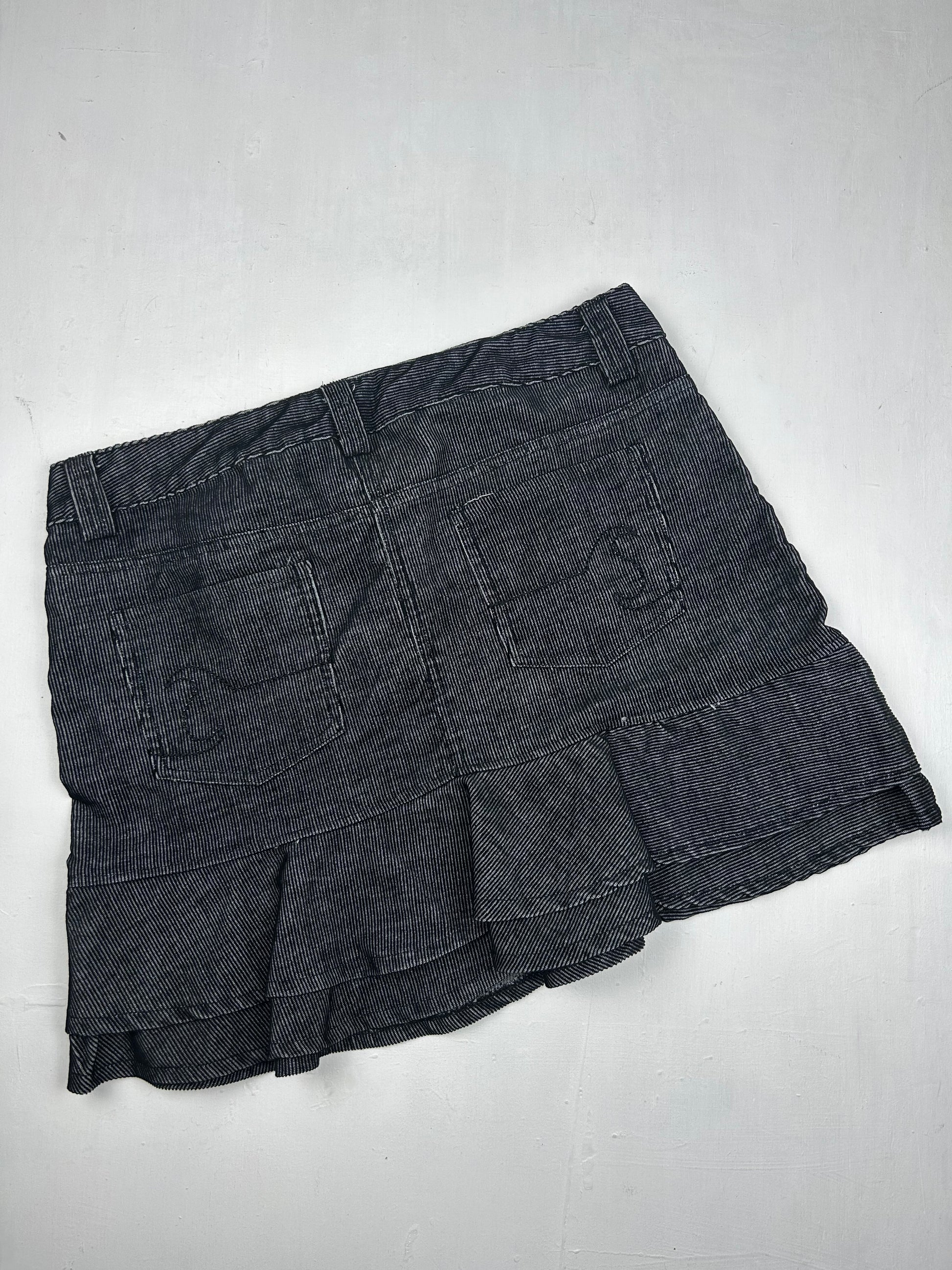 Grey ribbed denim pleated mini skirt (M/L)
