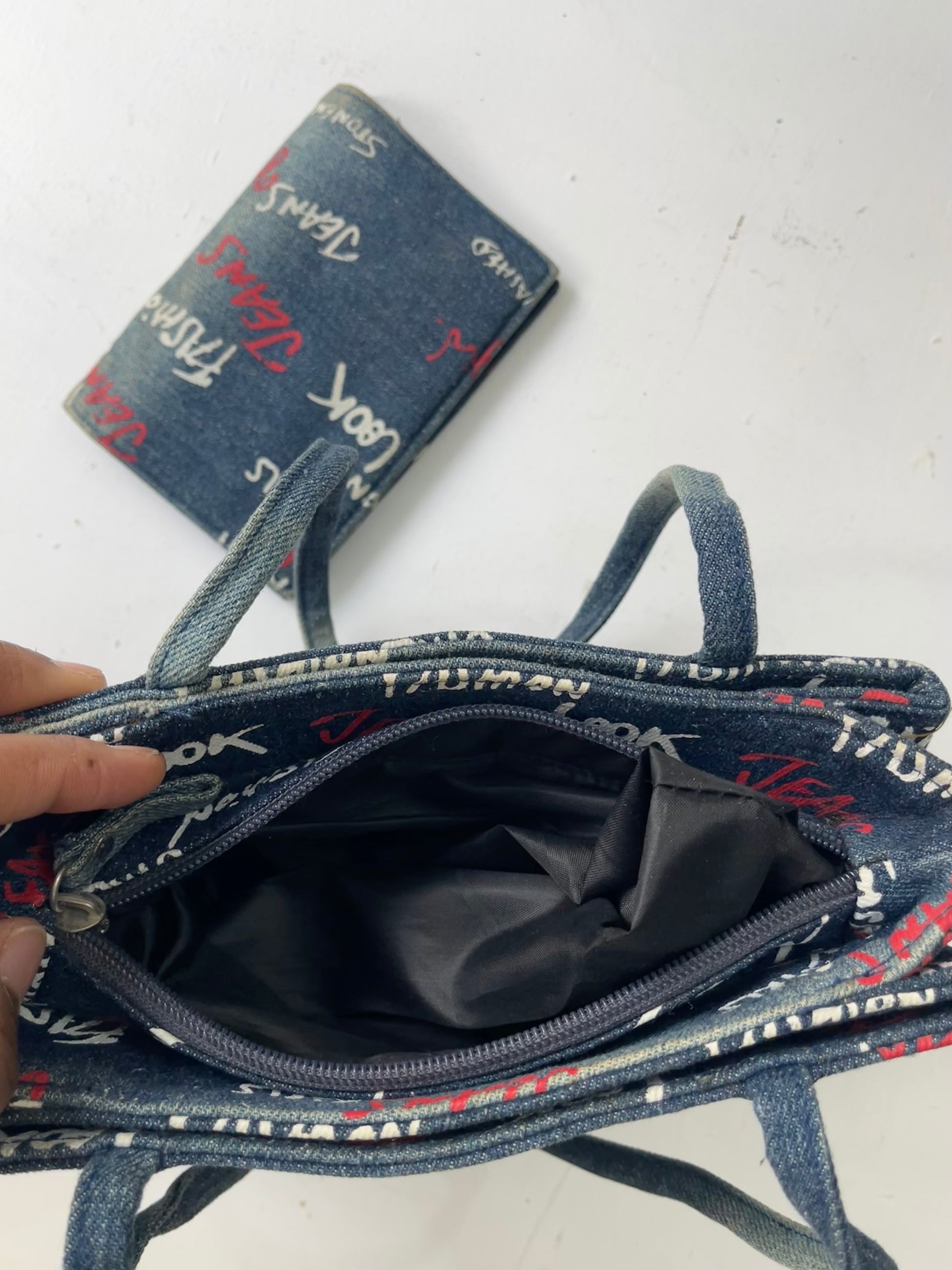 Blue denim  y2k shoulder bag + wallet