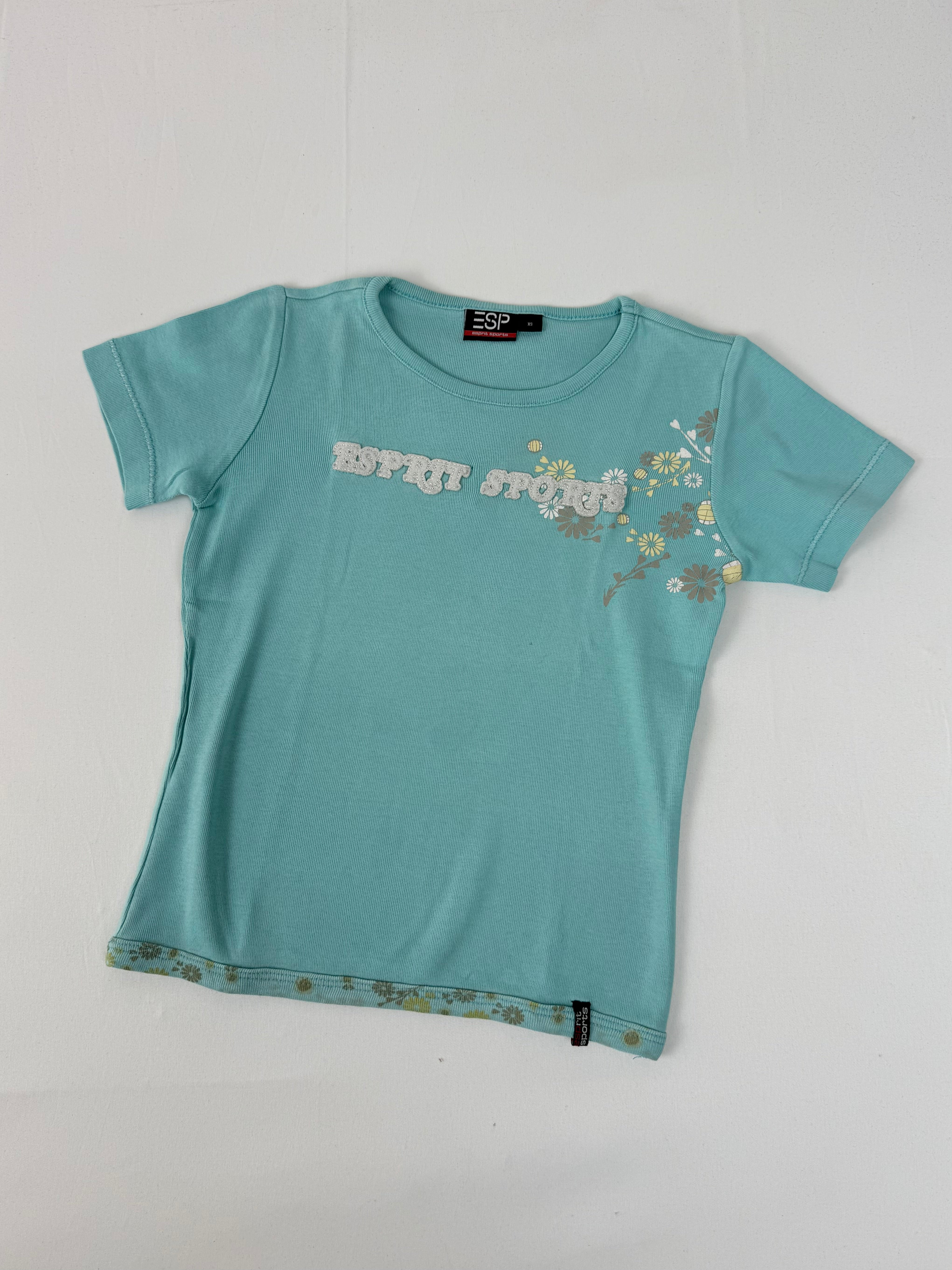 Blue embroidered 100% cotton tee (XS/S)
