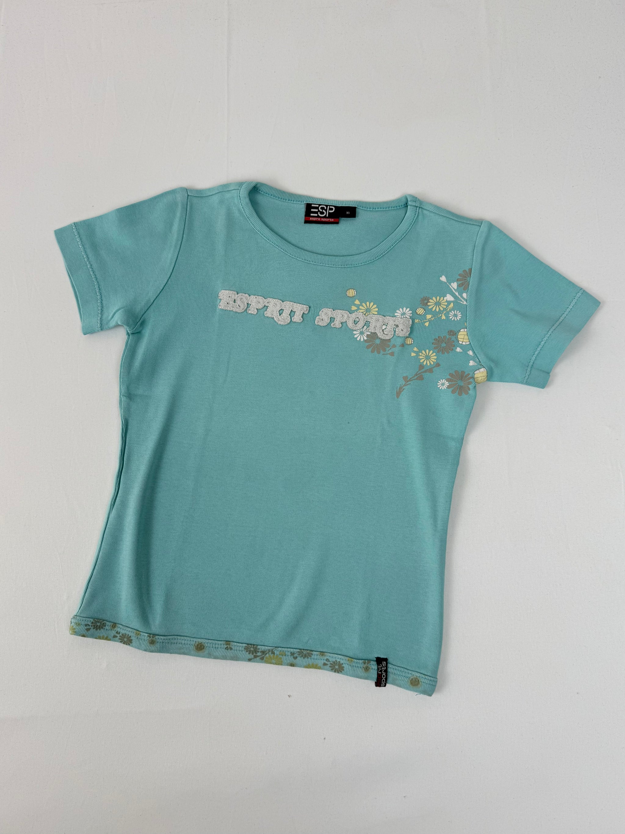 Blue embroidered 100% cotton tee (XS/S)