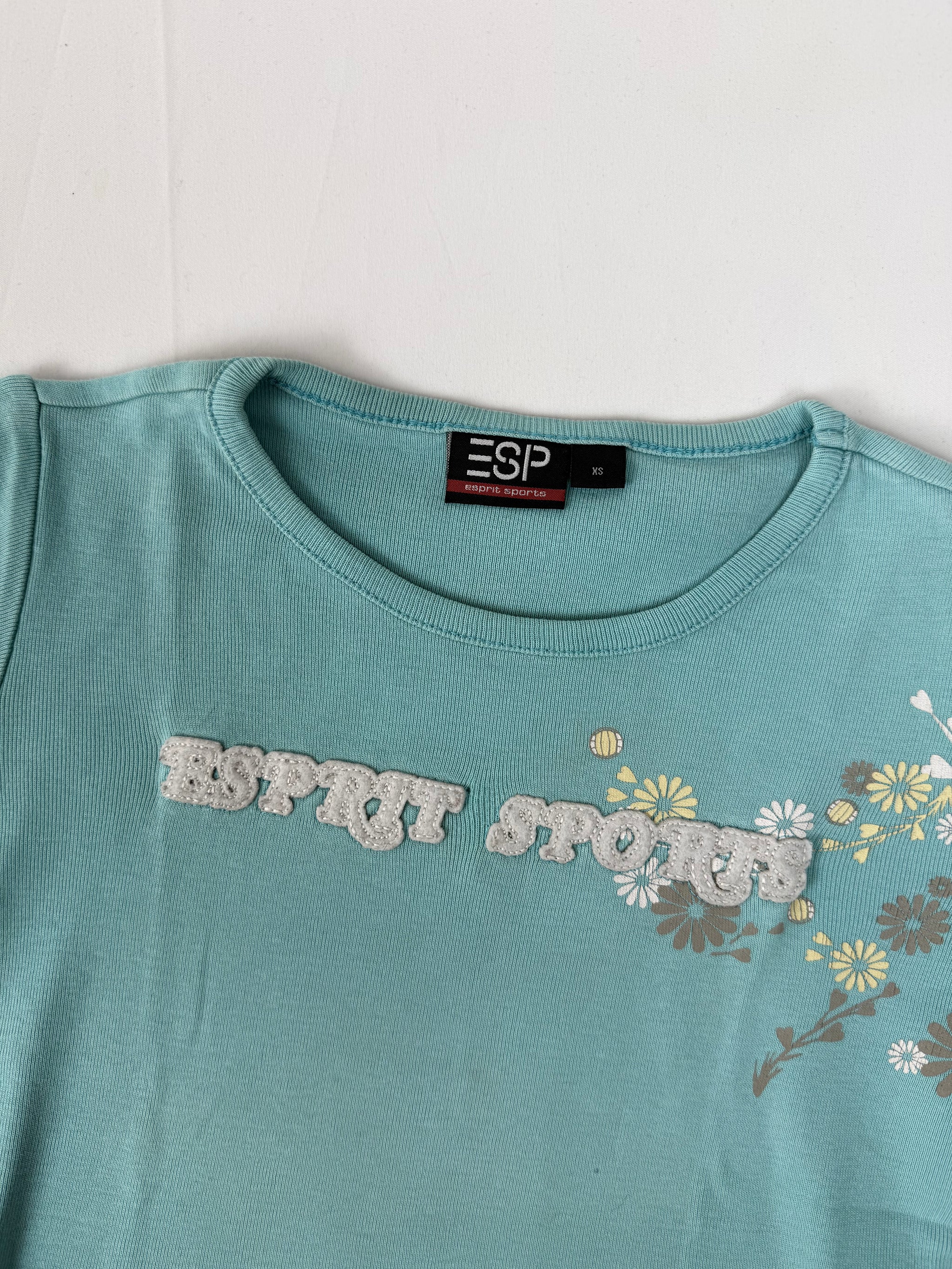 Blue embroidered 100% cotton tee (XS/S)