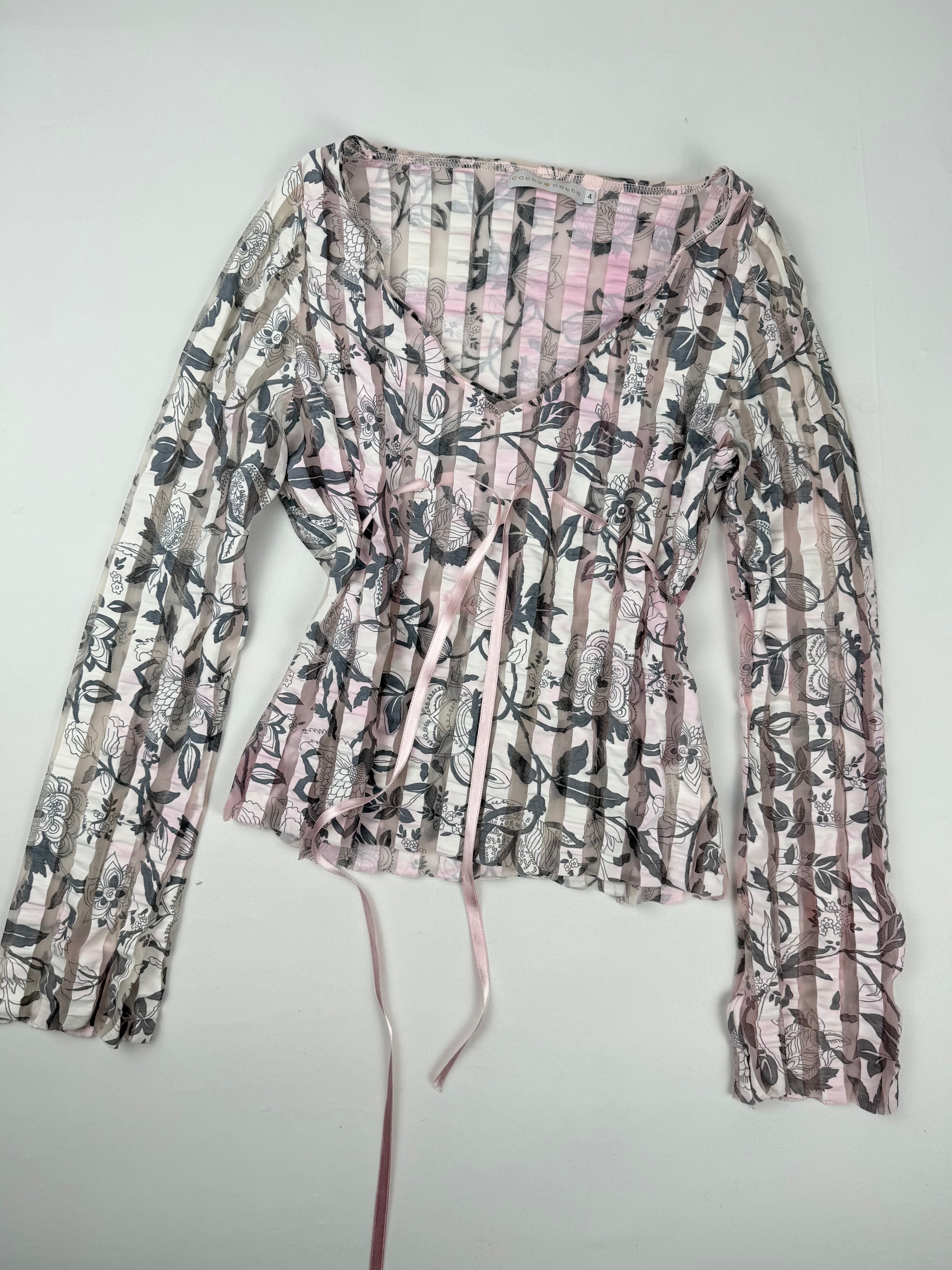 Baby pink mesh lace up top (M)