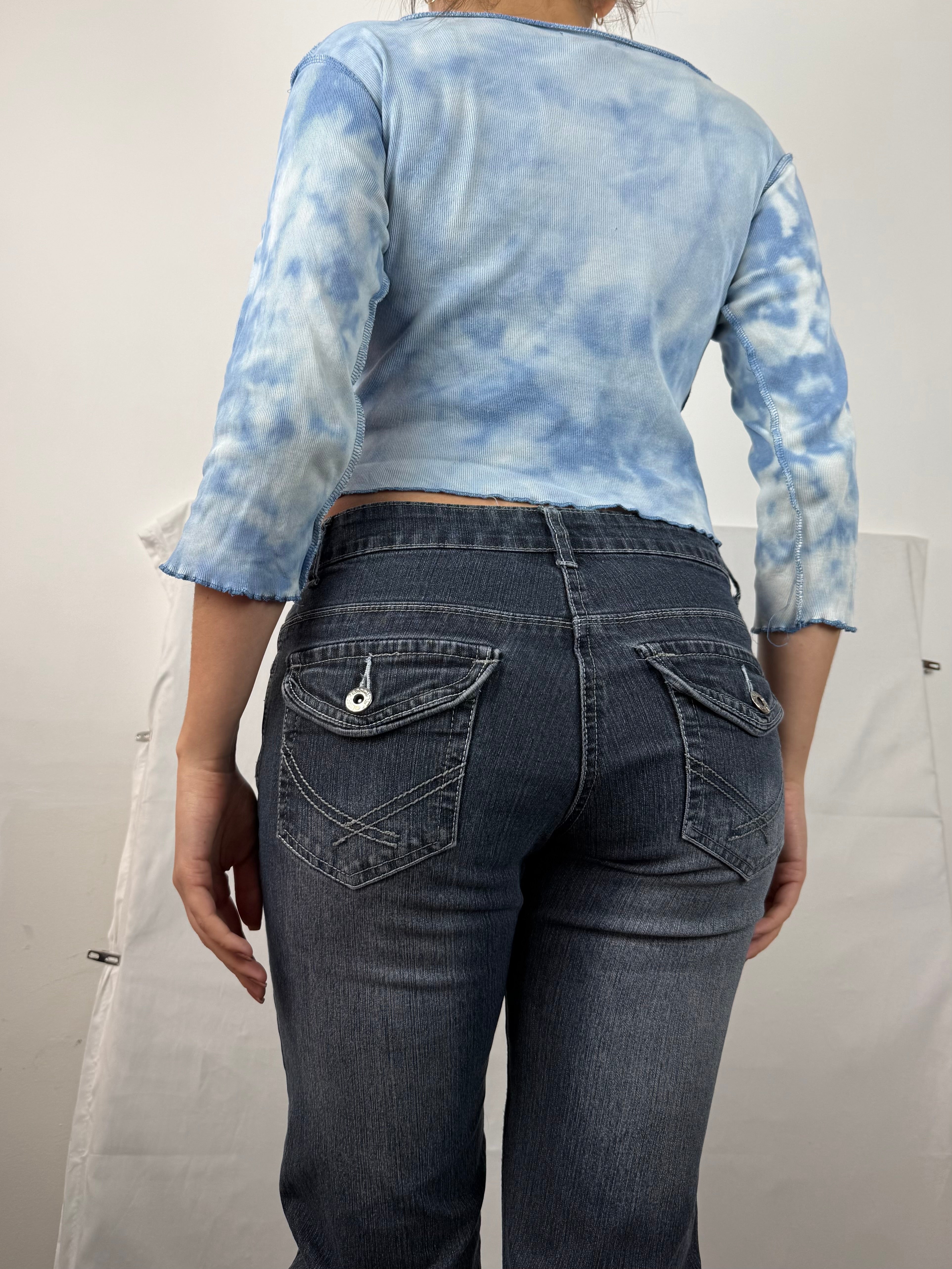 Blue 3/4 long sleeves cotton top (XS/S)