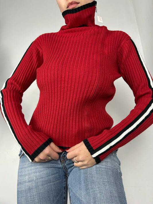 Red zip up turtleneck  jumper (S/M)