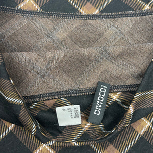 Brown check print office mini skirt (S)