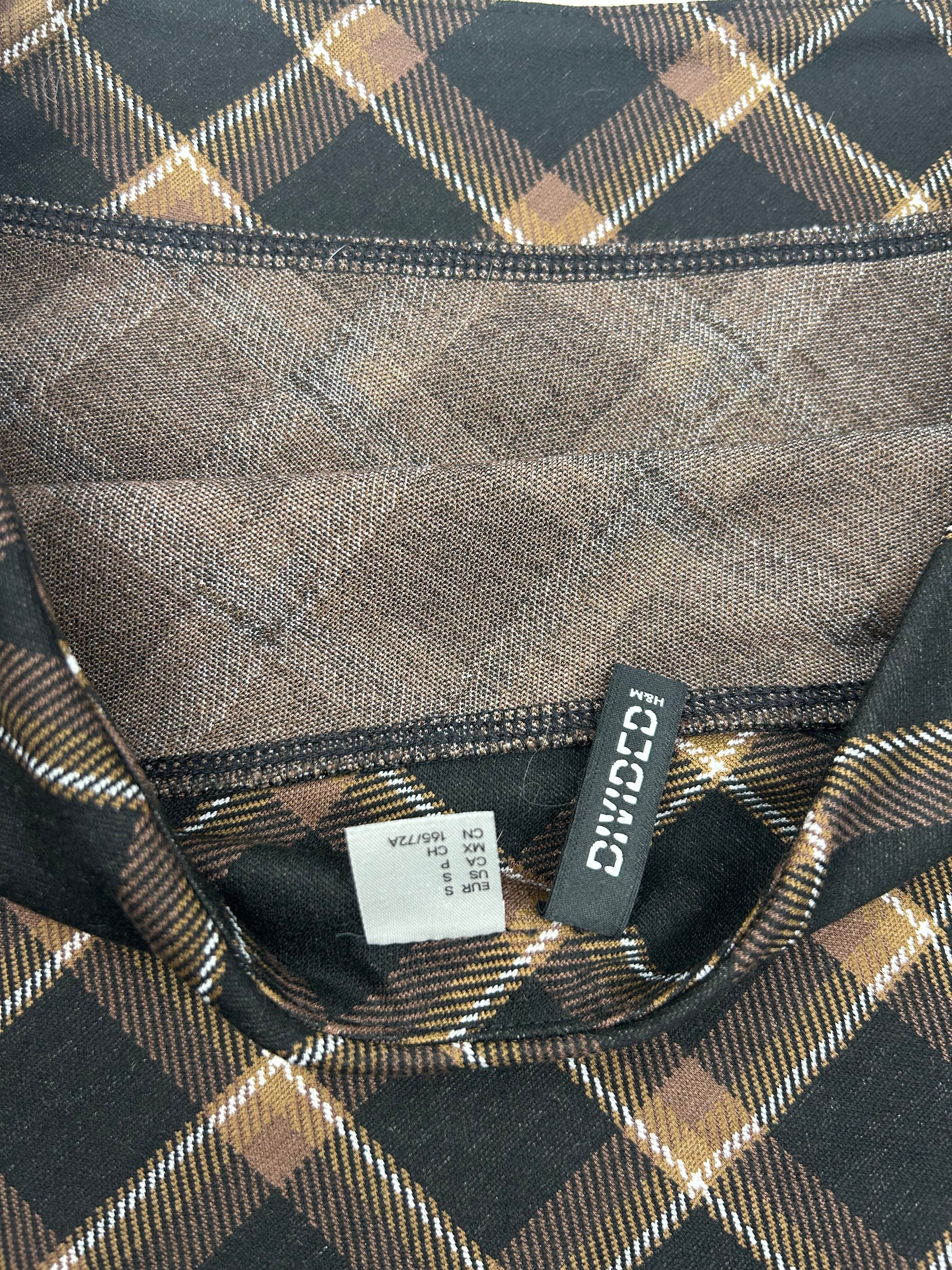 Brown check print office mini skirt (S)